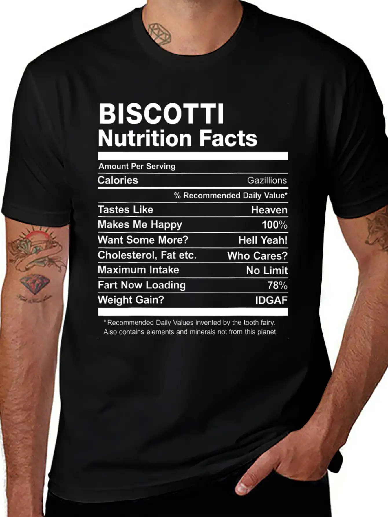 Biscotti Nutrition Facts Funny T Shirt Basic Graphic T-Shirt – Daily Comfort In Soft Cotton