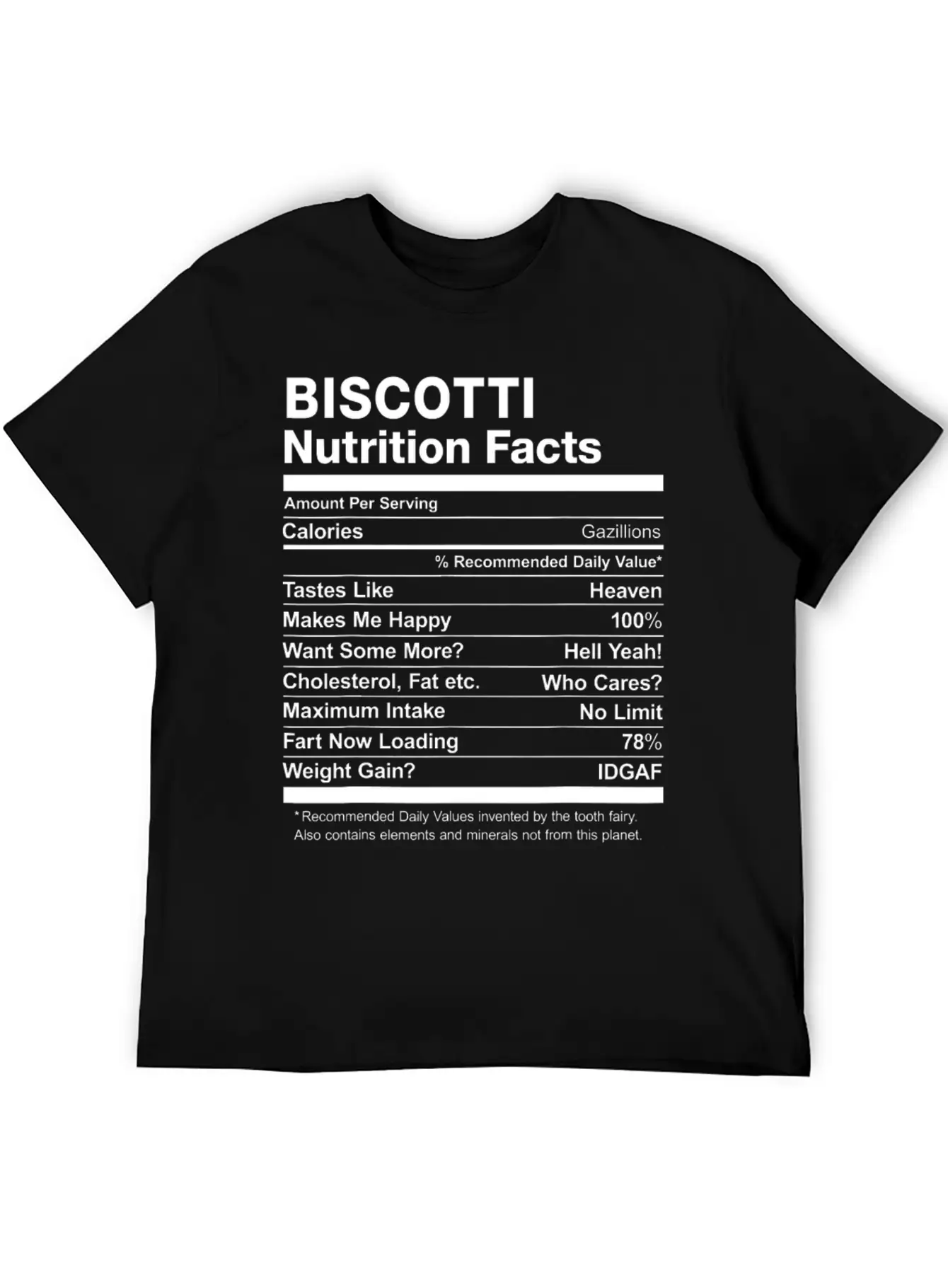 Biscotti Nutrition Facts Funny T Shirt Basic Graphic T-Shirt – Daily Comfort In Soft Cotton