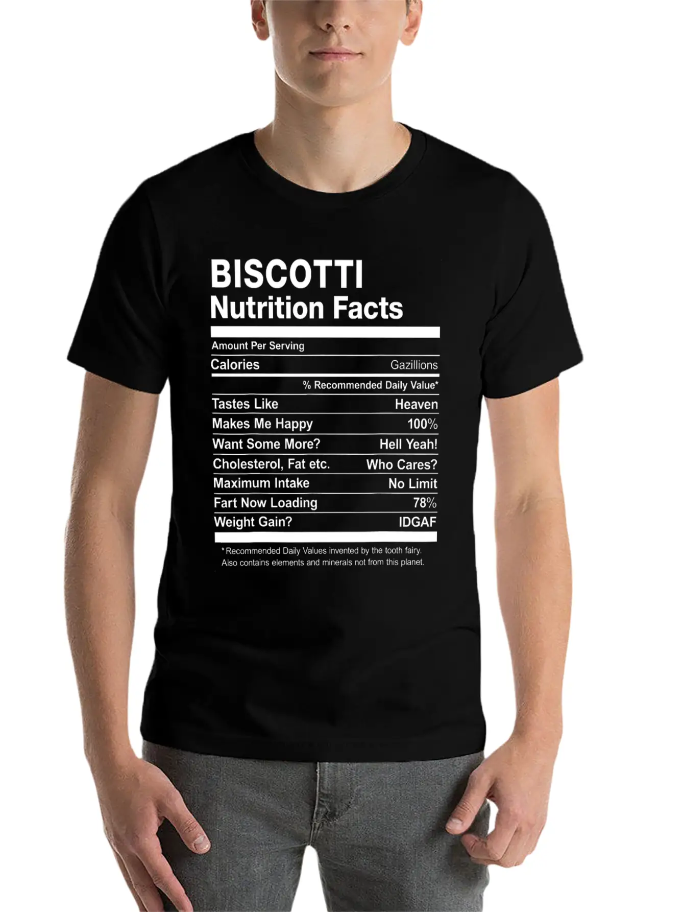 Biscotti Nutrition Facts Funny T Shirt Basic Graphic T-Shirt – Daily Comfort In Soft Cotton