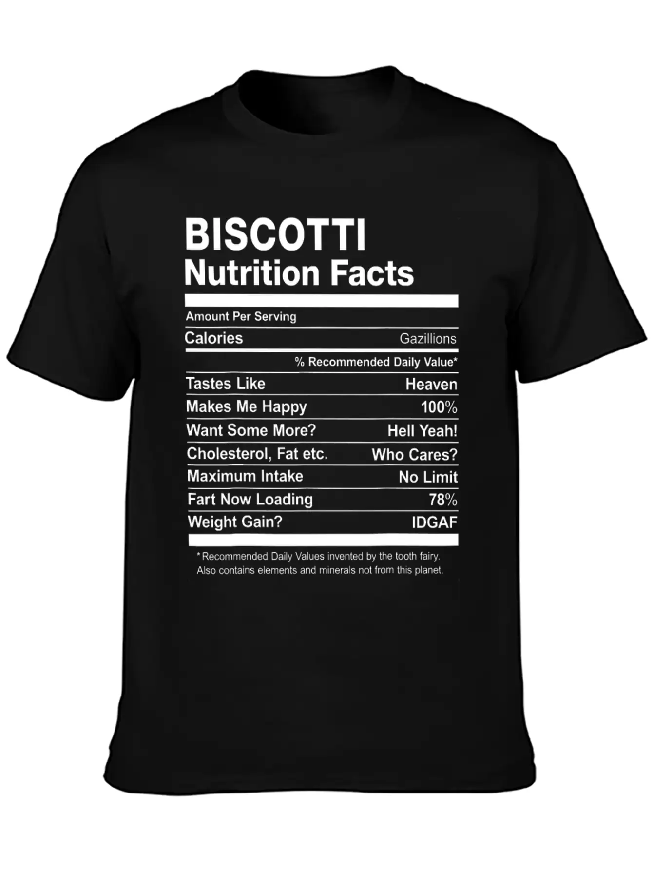 Biscotti Nutrition Facts Funny T Shirt Basic Graphic T-Shirt – Daily Comfort In Soft Cotton