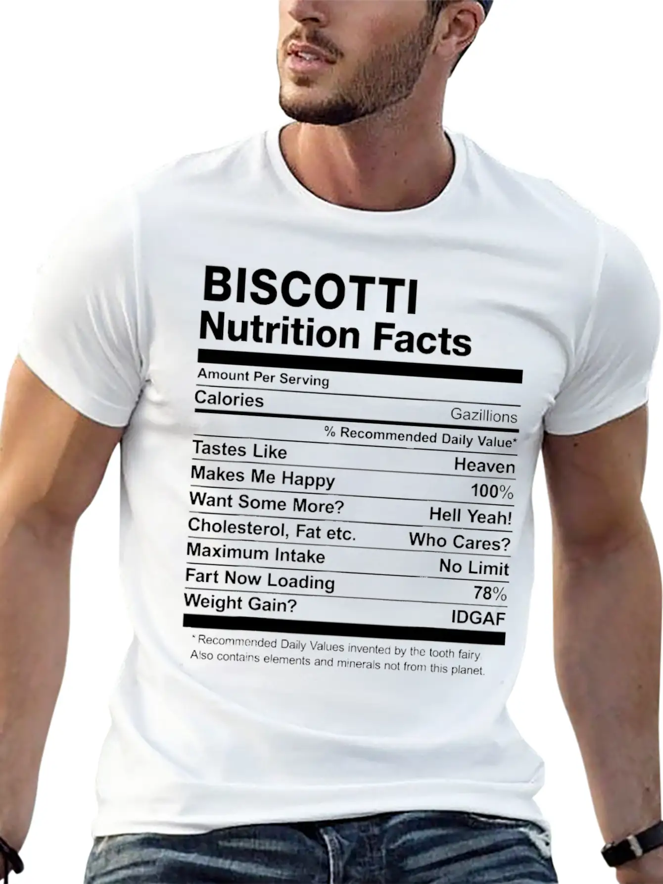 Biscotti Nutrition Facts Funny T Shirt Basic Graphic T-Shirt – Daily Comfort In Soft Cotton