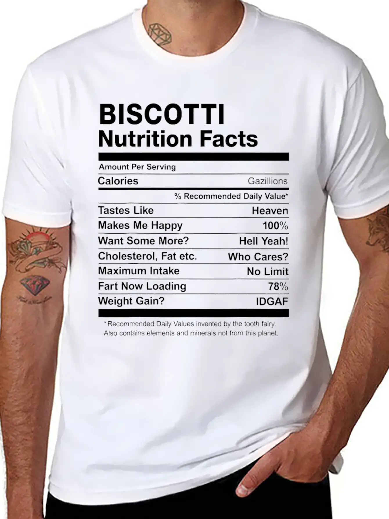 Biscotti Nutrition Facts Funny T Shirt Basic Graphic T-Shirt – Daily Comfort In Soft Cotton