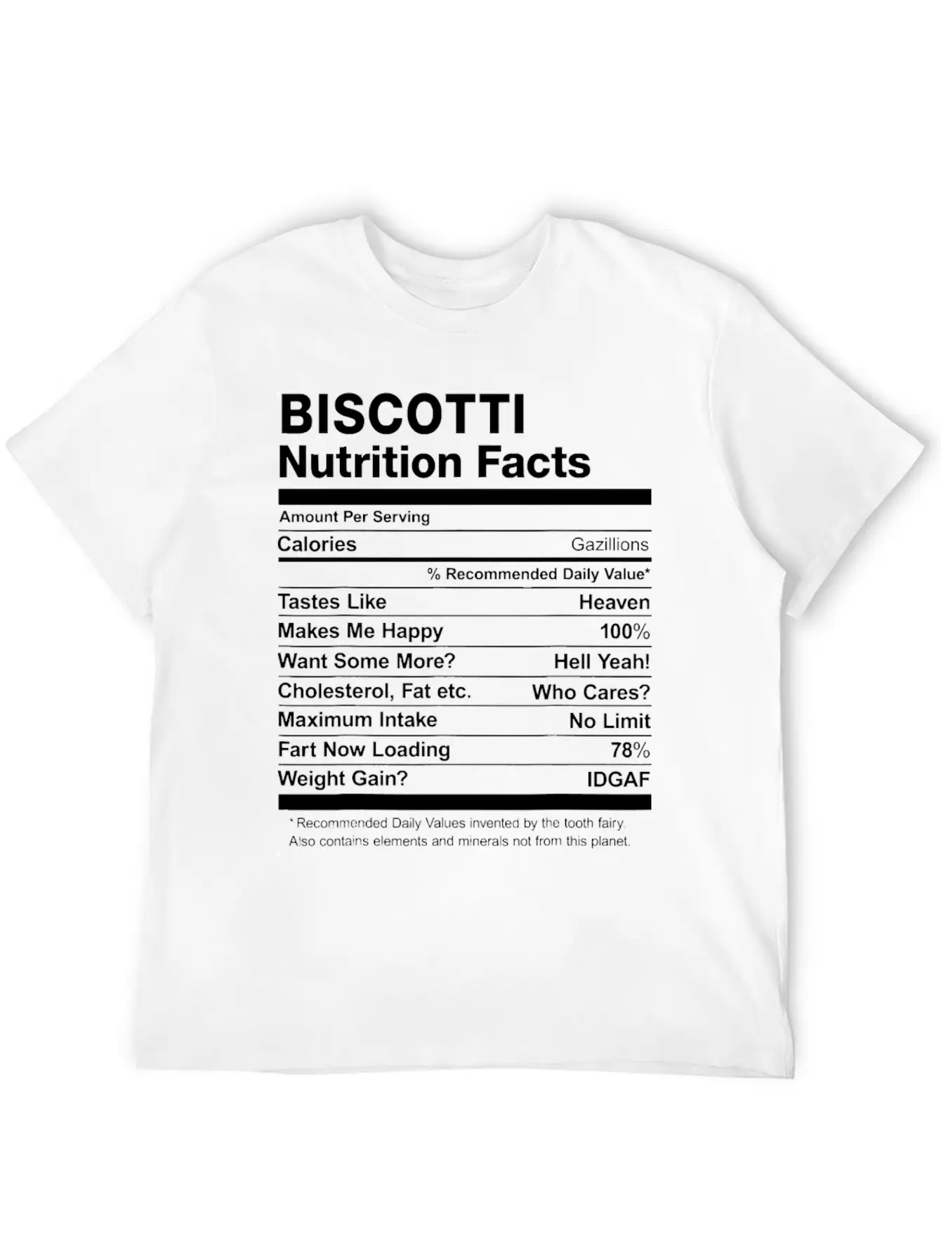 Biscotti Nutrition Facts Funny T Shirt Basic Graphic T-Shirt – Daily Comfort In Soft Cotton