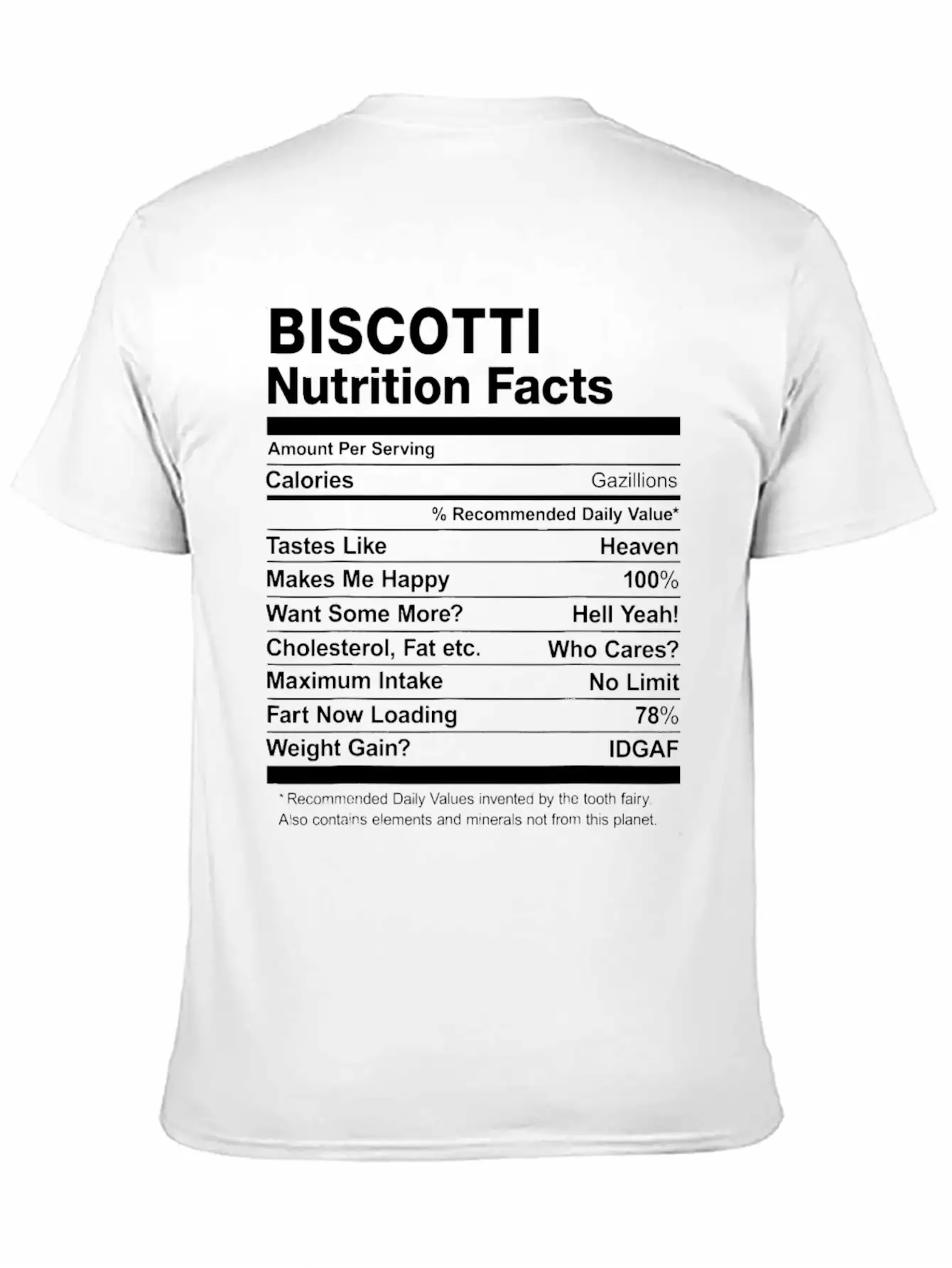 Biscotti Nutrition Facts Funny T Shirt Basic Graphic T-Shirt – Daily Comfort In Soft Cotton