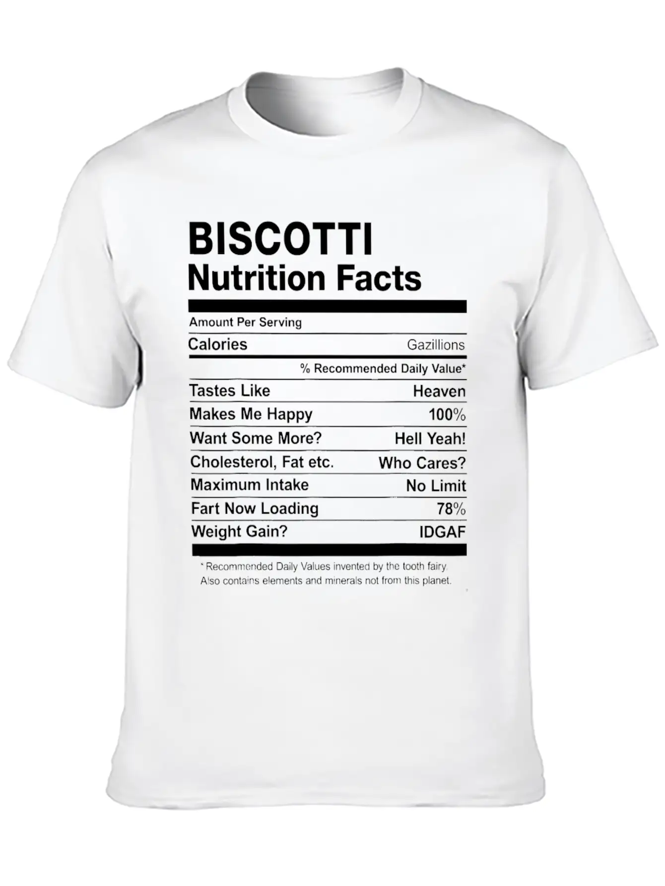 Biscotti Nutrition Facts Funny T Shirt Basic Graphic T-Shirt – Daily Comfort In Soft Cotton