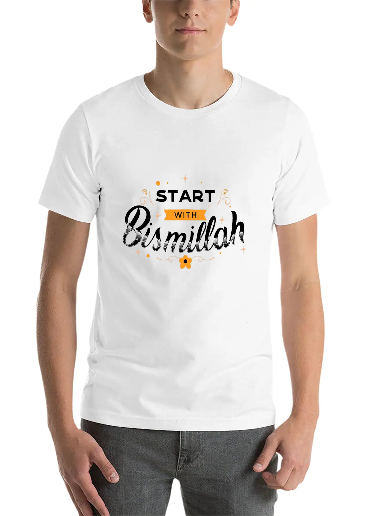 Bismillah Quote Lettering Unisex Short Sleeve Soft Cotton T-Shirt – Casual Everyday Wear
