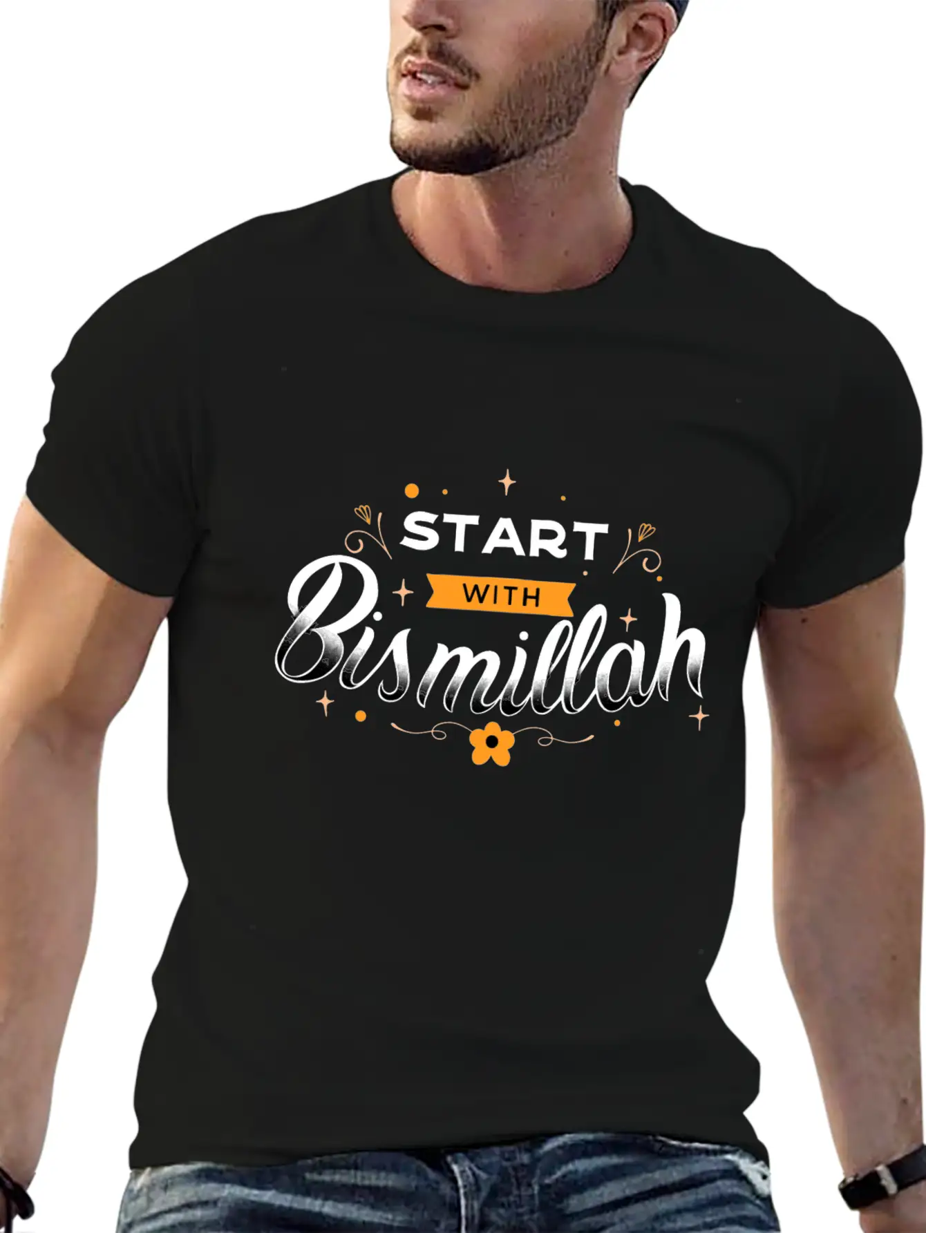 Bismillah Quote Lettering Unisex Short Sleeve Soft Cotton T-Shirt – Casual Everyday Wear