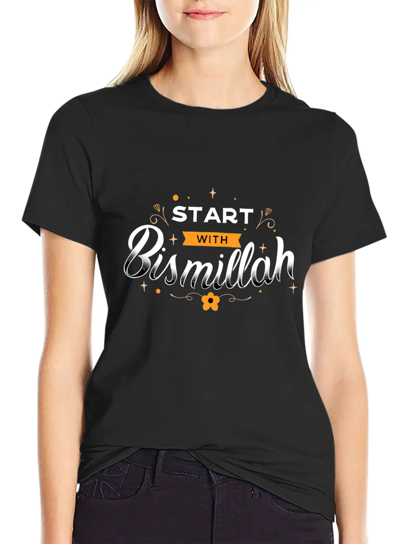 Bismillah Quote Lettering Unisex Short Sleeve Soft Cotton T-Shirt – Casual Everyday Wear