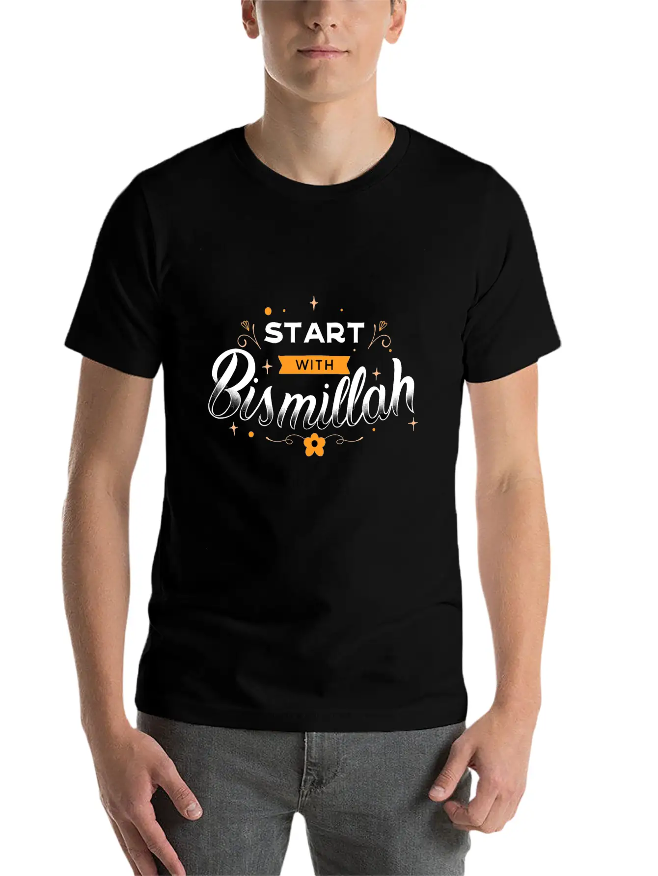 Bismillah Quote Lettering Unisex Short Sleeve Soft Cotton T-Shirt – Casual Everyday Wear