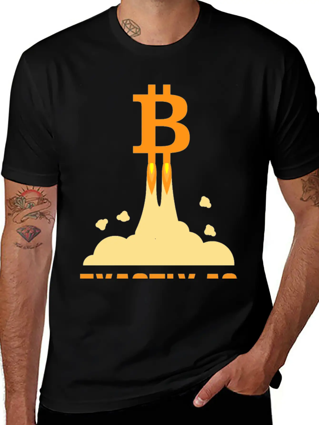 Bitcoin And A Rocket To The Moon Timeless Short Sleeve Tee – Comfy And Minimalist Design