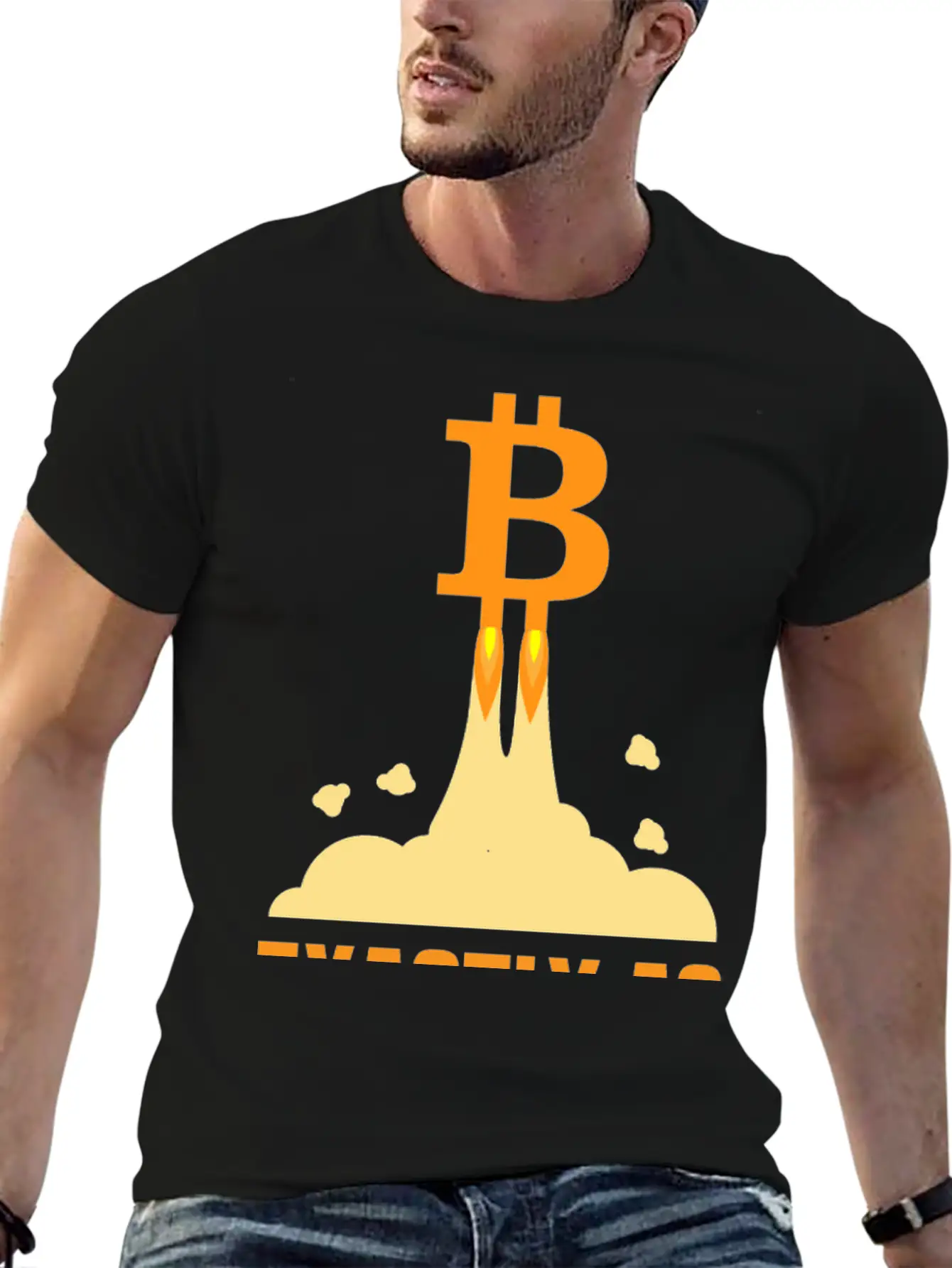 Bitcoin And A Rocket To The Moon Timeless Short Sleeve Tee – Comfy And Minimalist Design