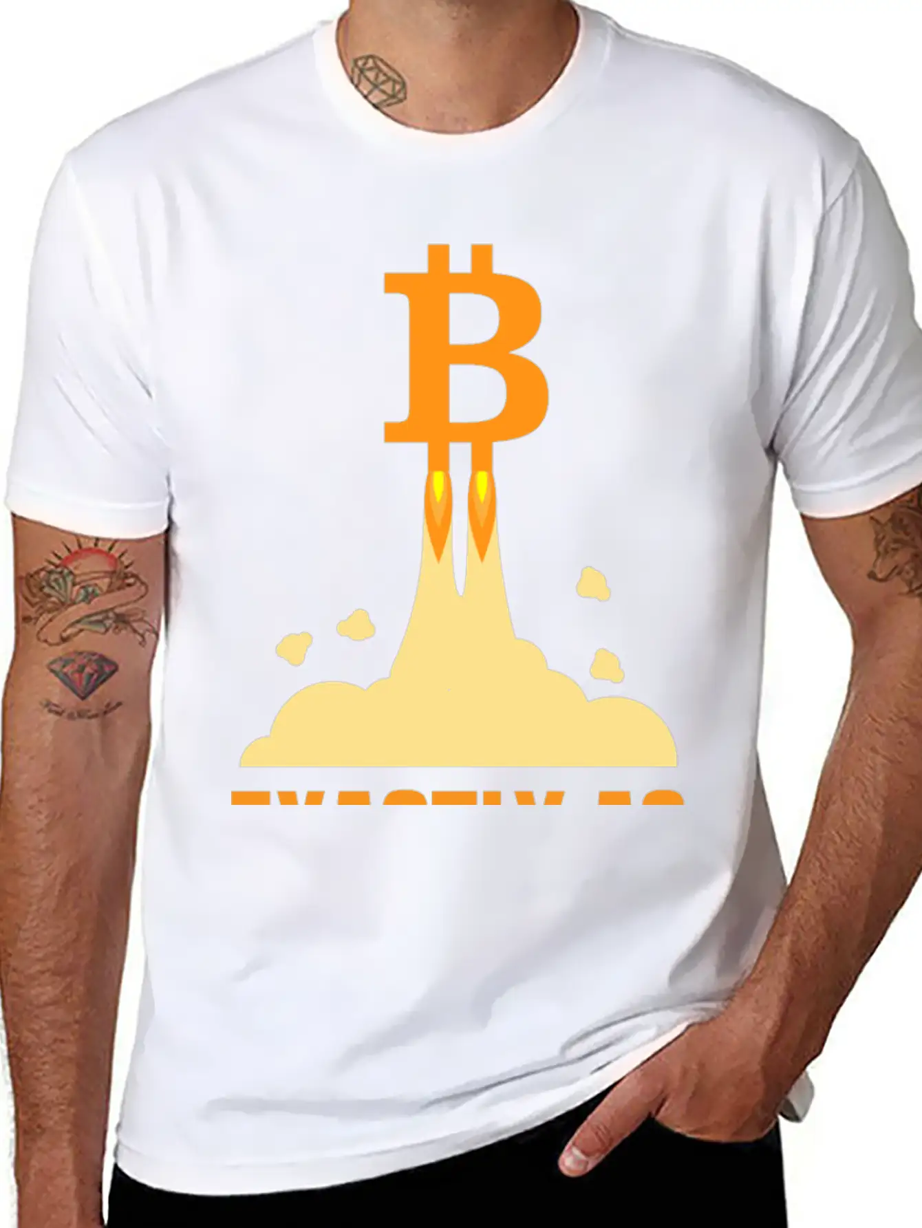 Bitcoin And A Rocket To The Moon Timeless Short Sleeve Tee – Comfy And Minimalist Design