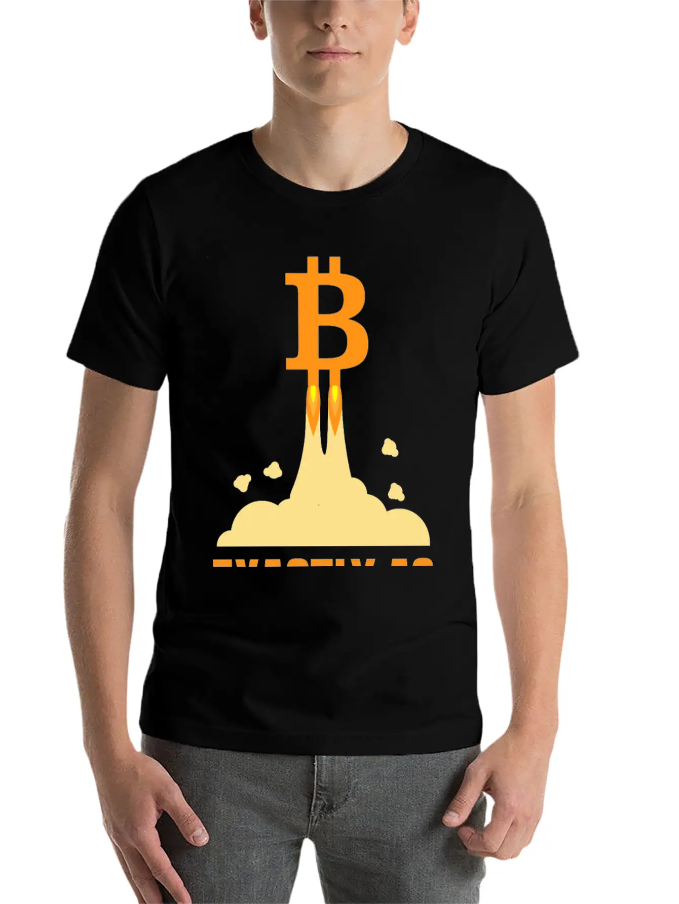 Bitcoin And A Rocket To The Moon Timeless Short Sleeve Tee – Comfy And Minimalist Design