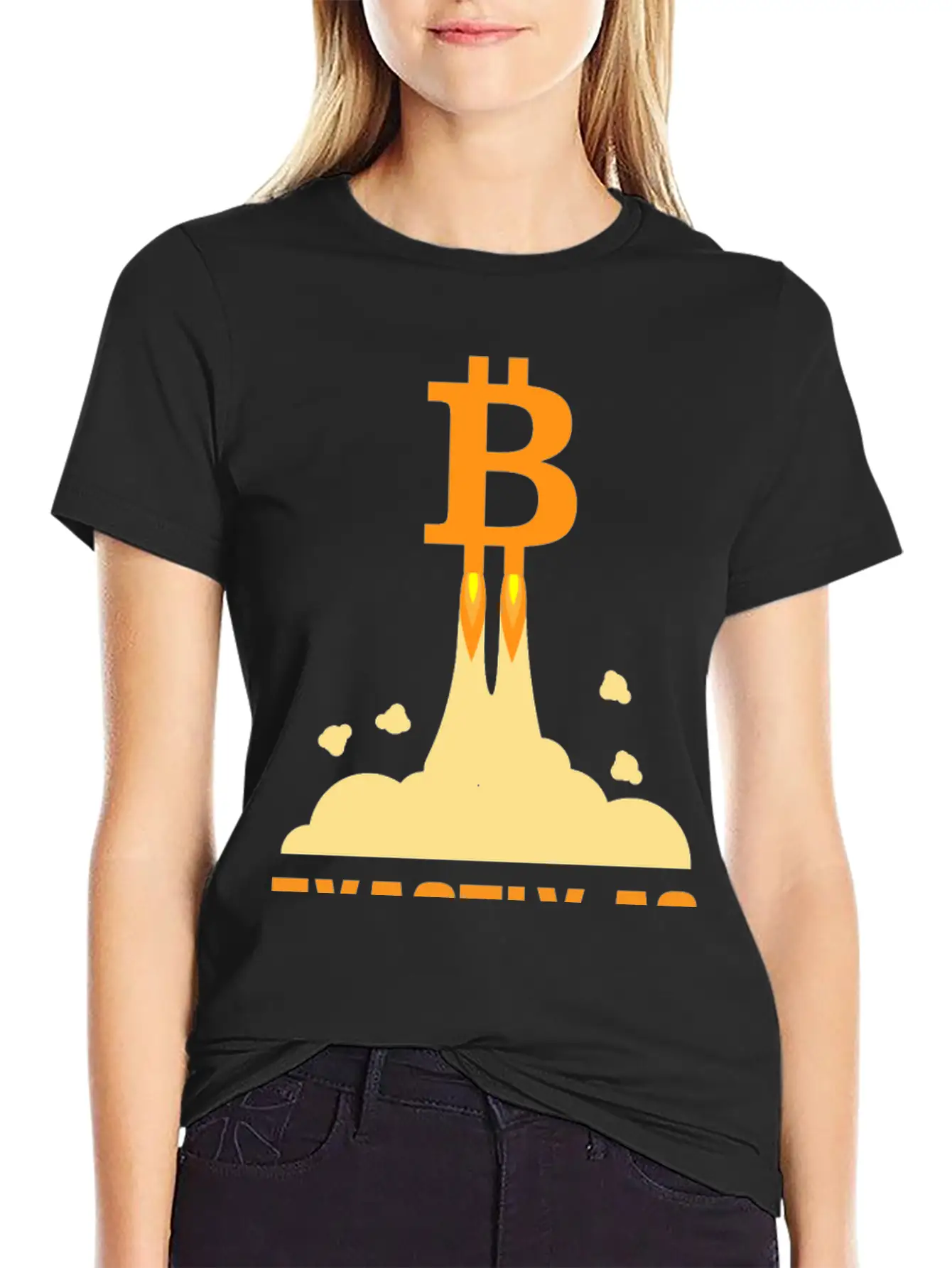 Bitcoin And A Rocket To The Moon Timeless Short Sleeve Tee – Comfy And Minimalist Design