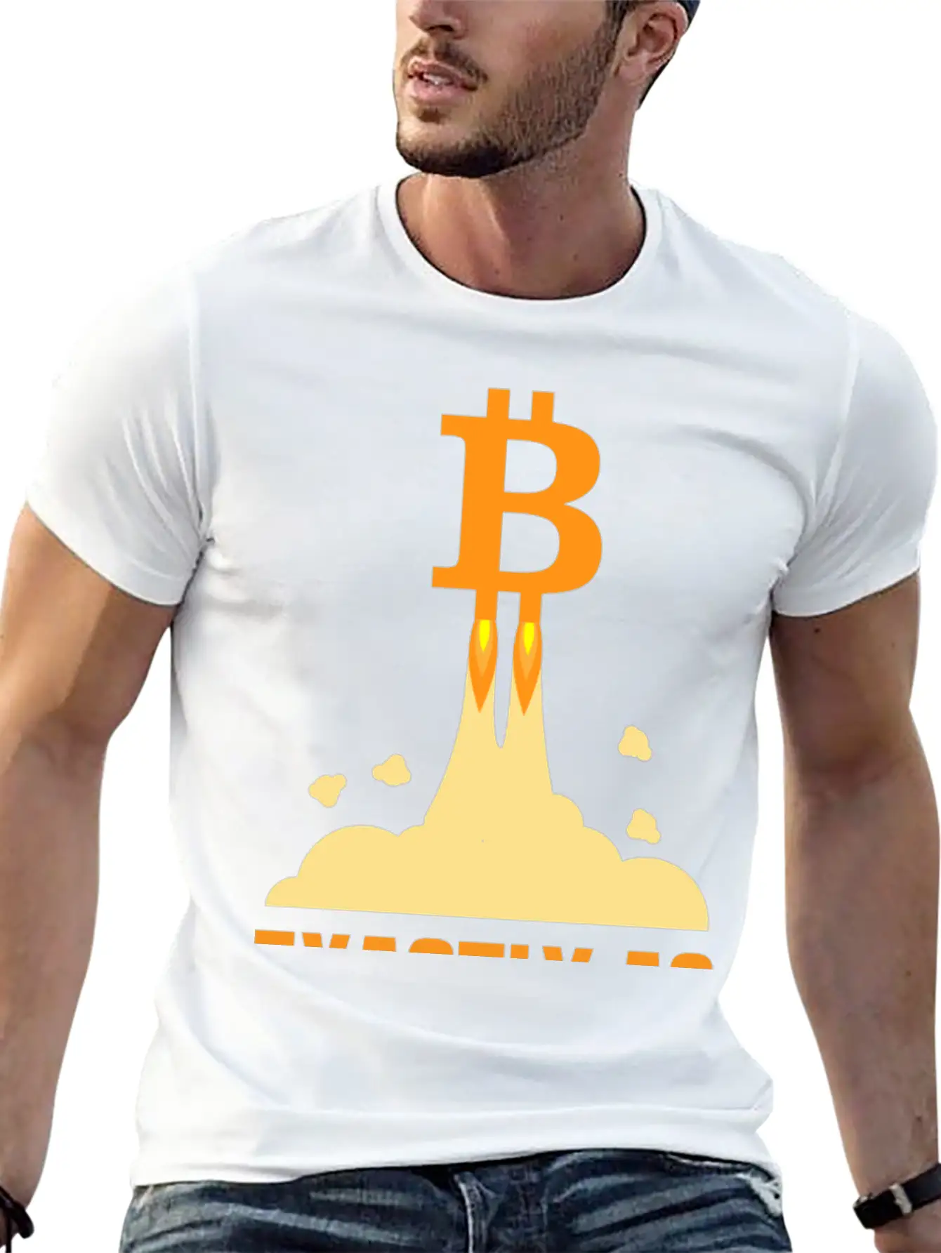 Bitcoin And A Rocket To The Moon Timeless Short Sleeve Tee – Comfy And Minimalist Design