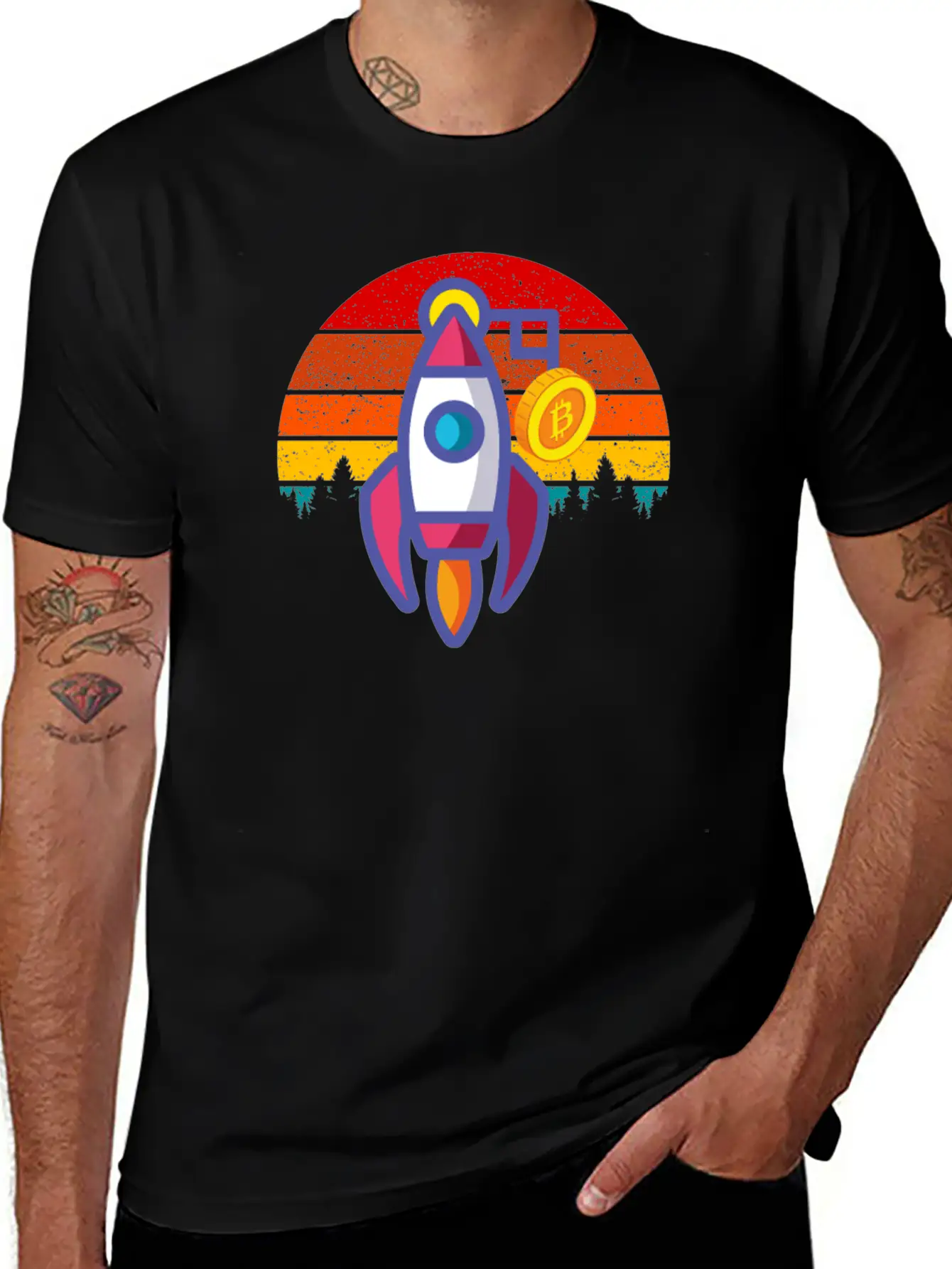 Bitcoin BTC Blockchain To The Moon Cryptocurrency Timeless Short Sleeve Tee – Comfy And Minimalist Design