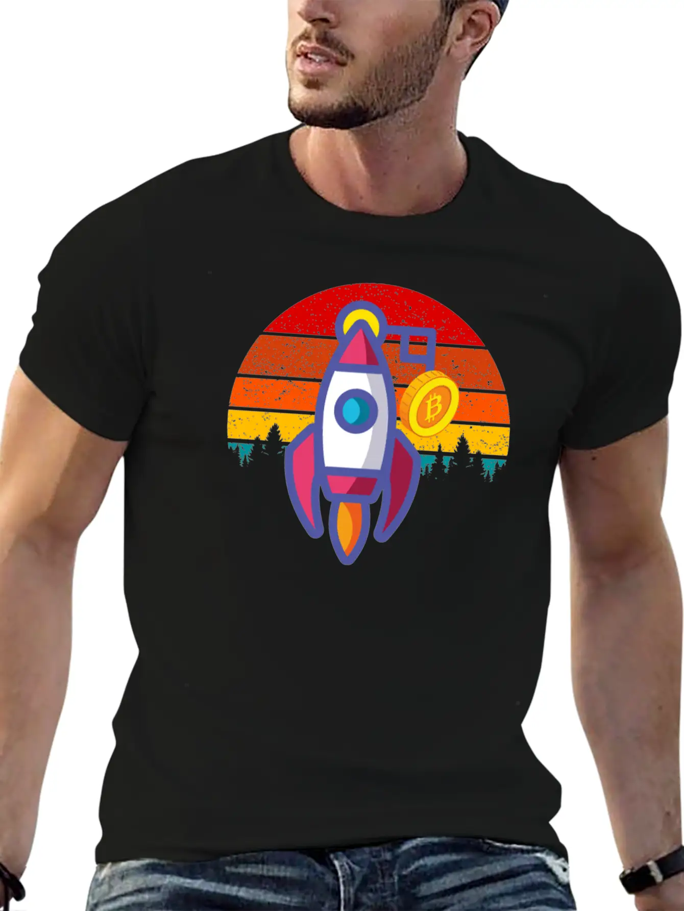 Bitcoin BTC Blockchain To The Moon Cryptocurrency Timeless Short Sleeve Tee – Comfy And Minimalist Design