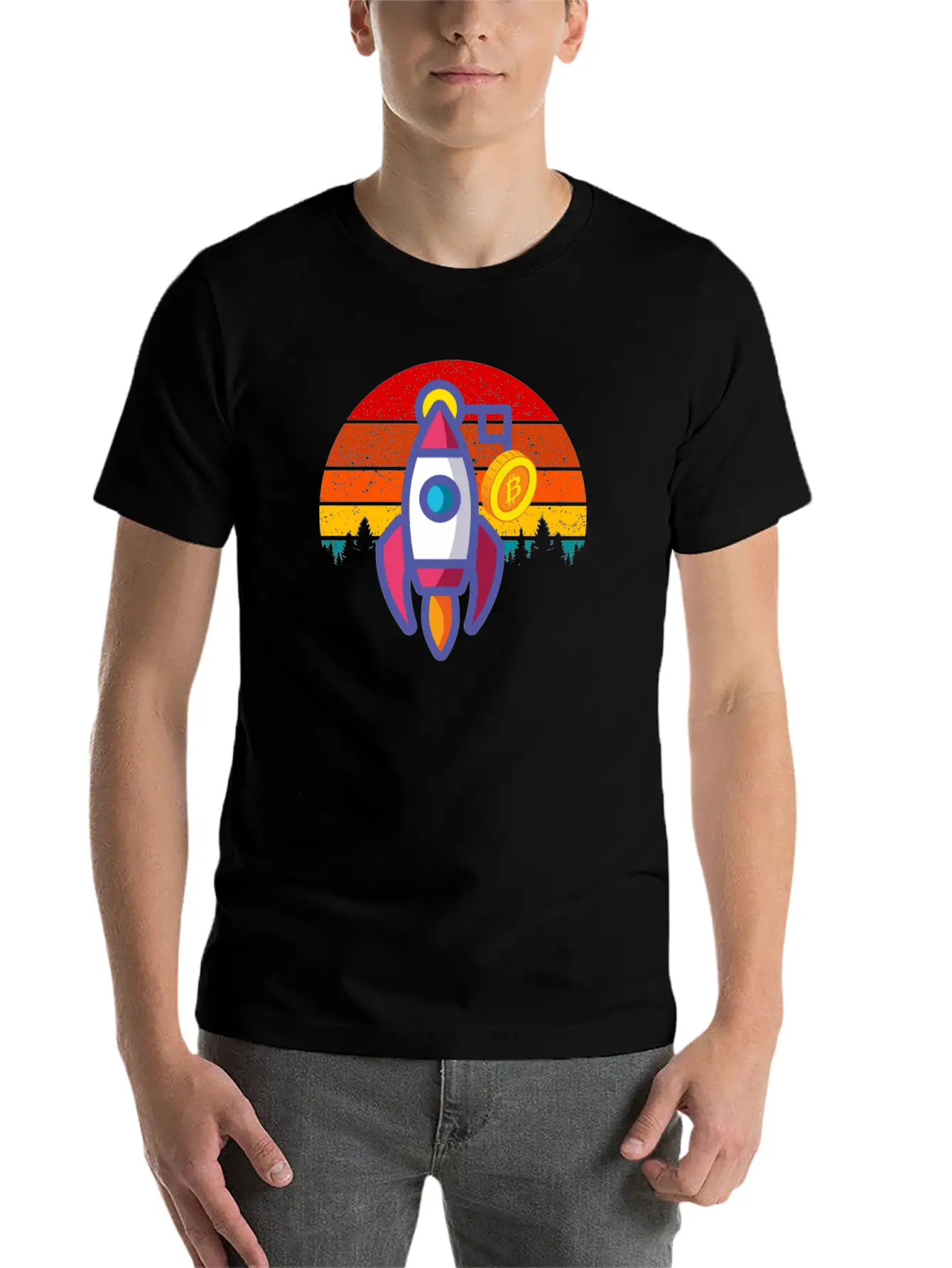 Bitcoin BTC Blockchain To The Moon Cryptocurrency Timeless Short Sleeve Tee – Comfy And Minimalist Design