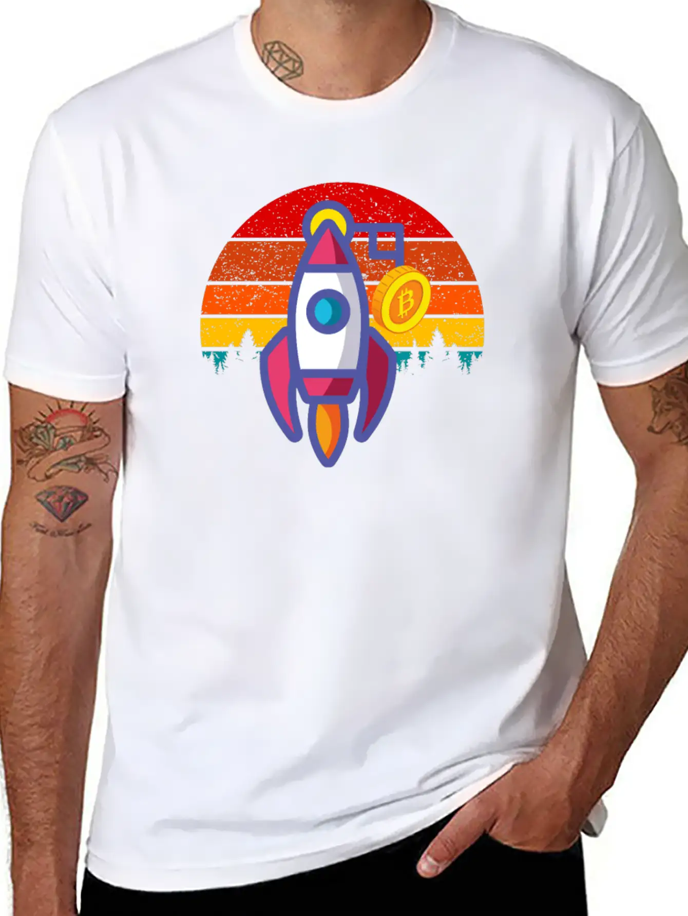 Bitcoin BTC Blockchain To The Moon Cryptocurrency Timeless Short Sleeve Tee – Comfy And Minimalist Design