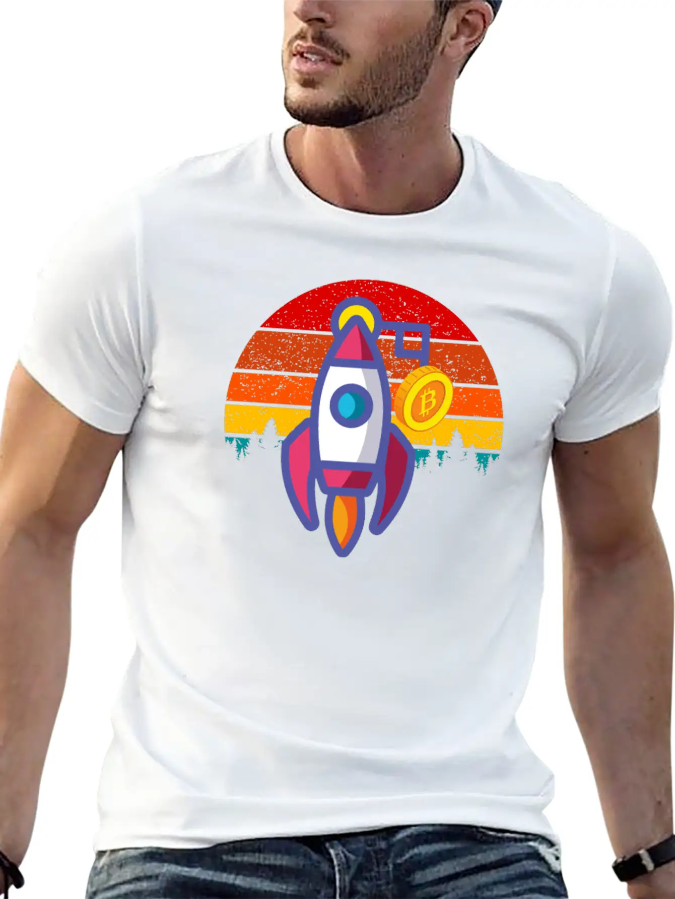 Bitcoin BTC Blockchain To The Moon Cryptocurrency Timeless Short Sleeve Tee – Comfy And Minimalist Design