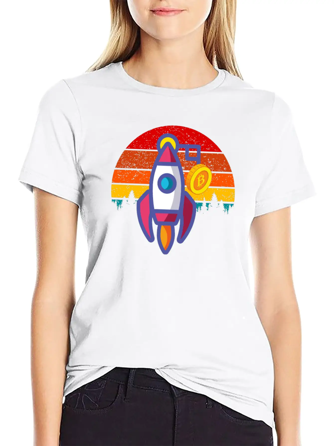 Bitcoin BTC Blockchain To The Moon Cryptocurrency Timeless Short Sleeve Tee – Comfy And Minimalist Design
