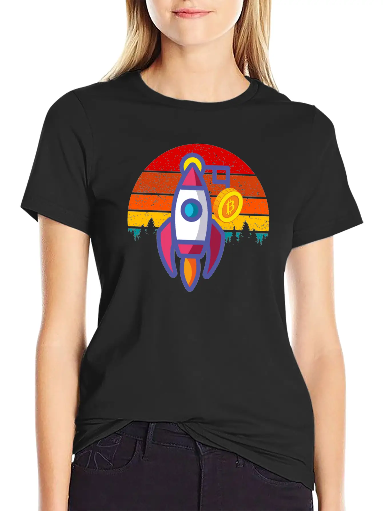 Bitcoin BTC Blockchain To The Moon Cryptocurrency Timeless Short Sleeve Tee – Comfy And Minimalist Design
