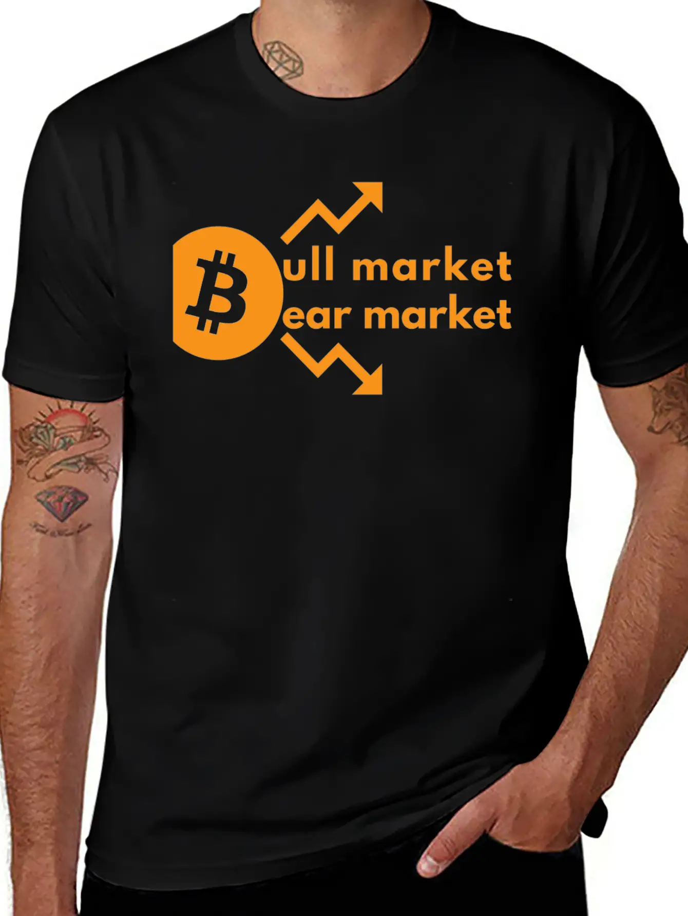 Bitcoin Bull And Bear Market- Crypto Design Unisex Short Sleeve Soft Cotton T-Shirt – Casual Everyday Wear