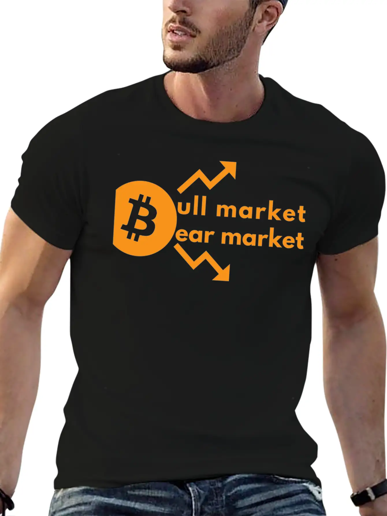 Bitcoin Bull And Bear Market- Crypto Design Unisex Short Sleeve Soft Cotton T-Shirt – Casual Everyday Wear