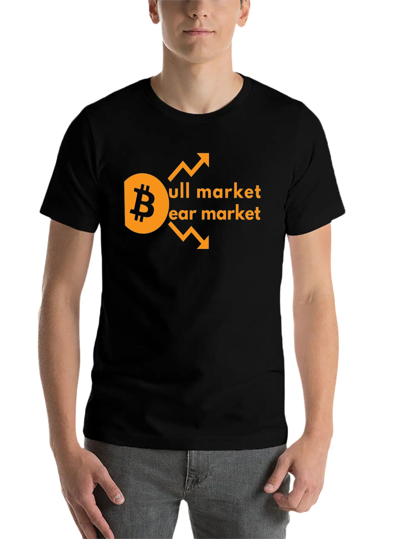 Bitcoin Bull And Bear Market- Crypto Design Unisex Short Sleeve Soft Cotton T-Shirt – Casual Everyday Wear