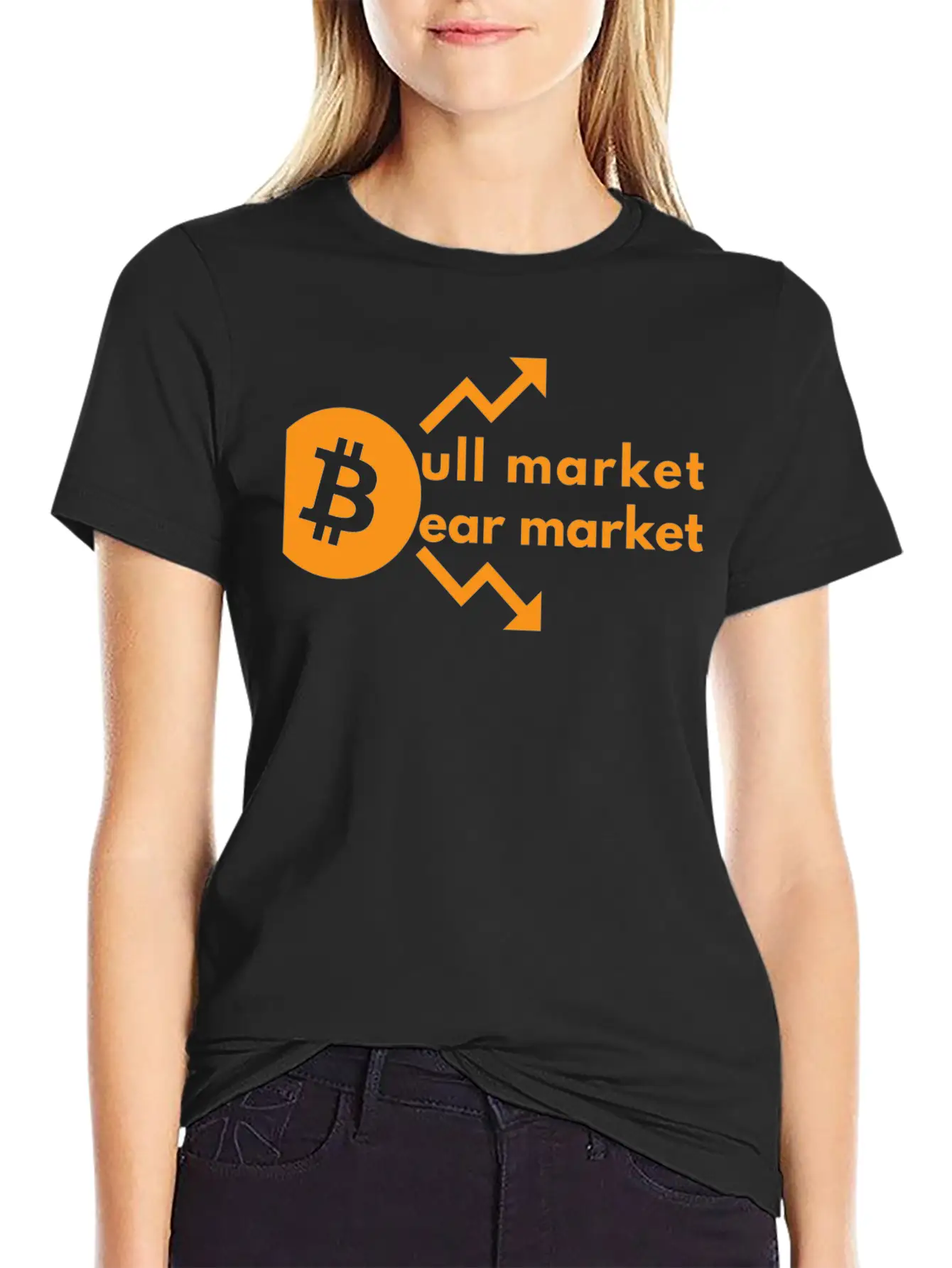 Bitcoin Bull And Bear Market- Crypto Design Unisex Short Sleeve Soft Cotton T-Shirt – Casual Everyday Wear