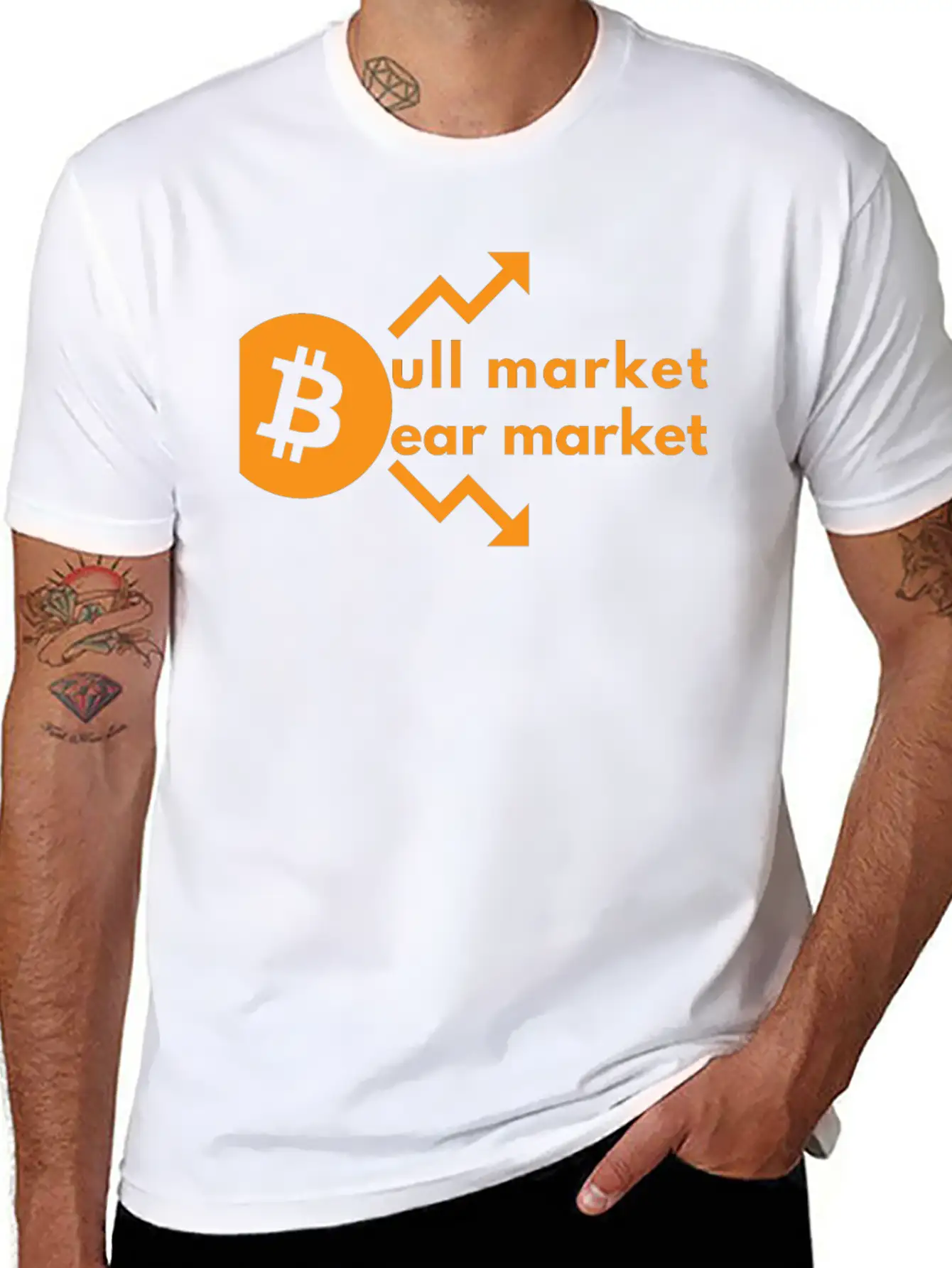 Bitcoin Bull And Bear Market- Crypto Design Unisex Short Sleeve Soft Cotton T-Shirt – Casual Everyday Wear