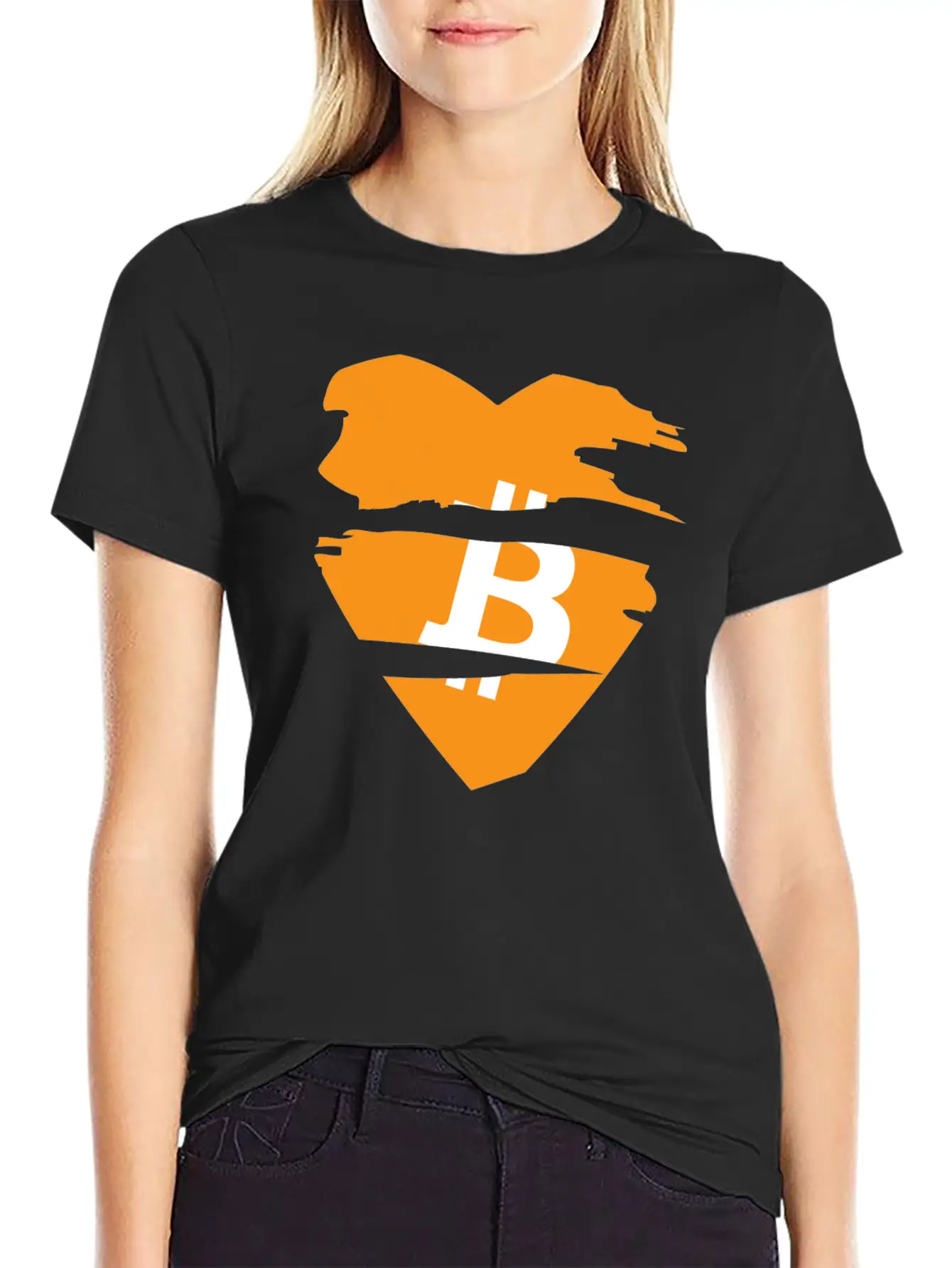 Bitcoin Heart Tear Unisex Short Sleeve Soft Cotton T-Shirt – Casual Everyday Wear