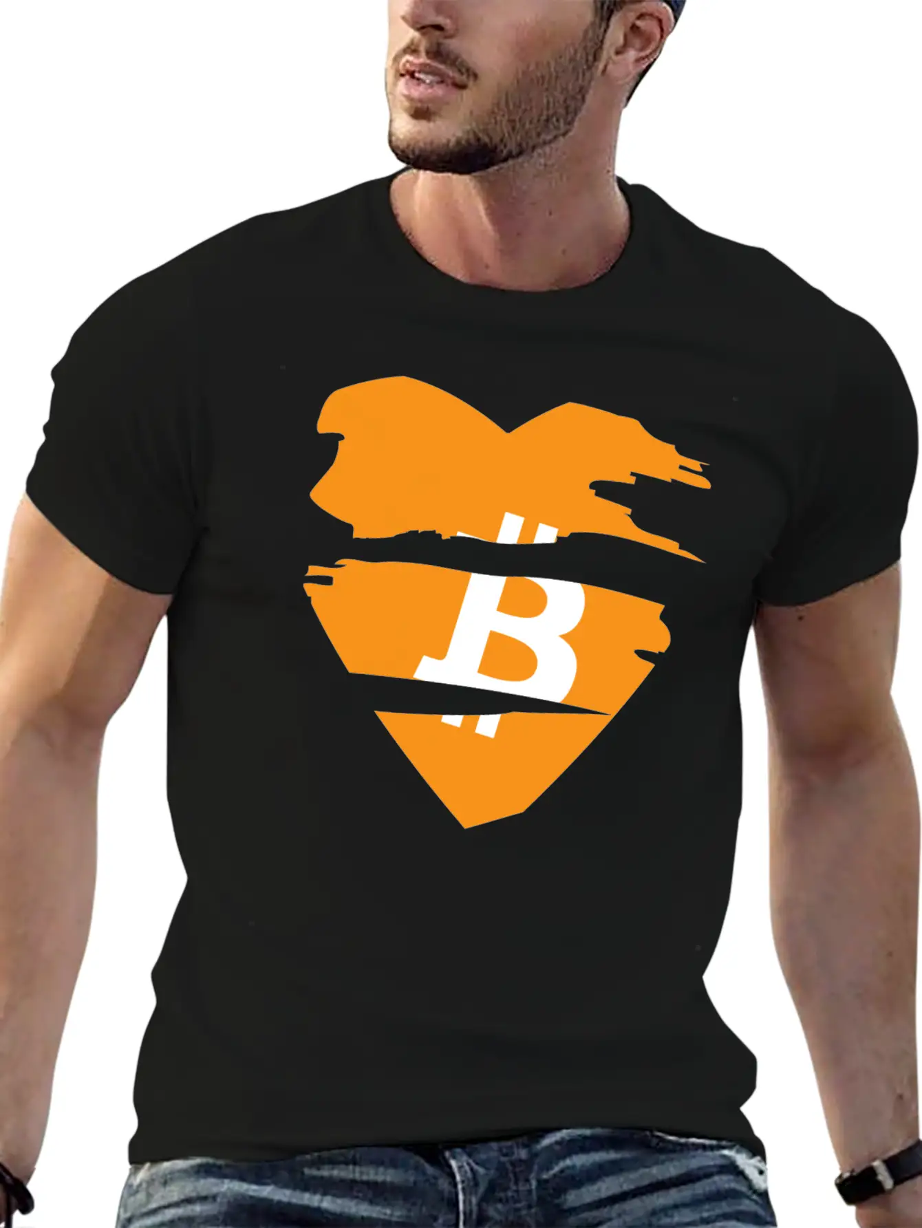 Bitcoin Heart Tear Unisex Short Sleeve Soft Cotton T-Shirt – Casual Everyday Wear