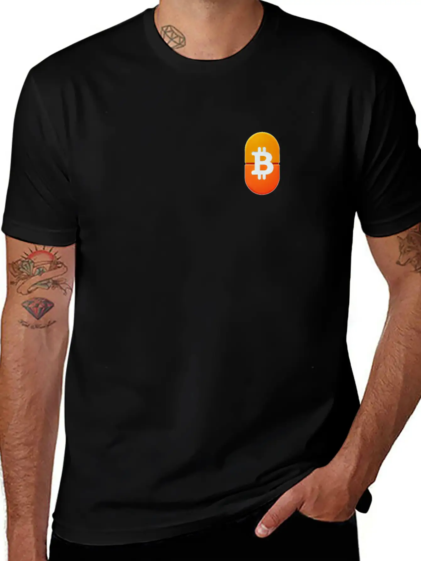 Bitcoin Pocket Design Orange Pill Awareness Unisex Casual T-Shirt – Clean Design For Daily Comfort