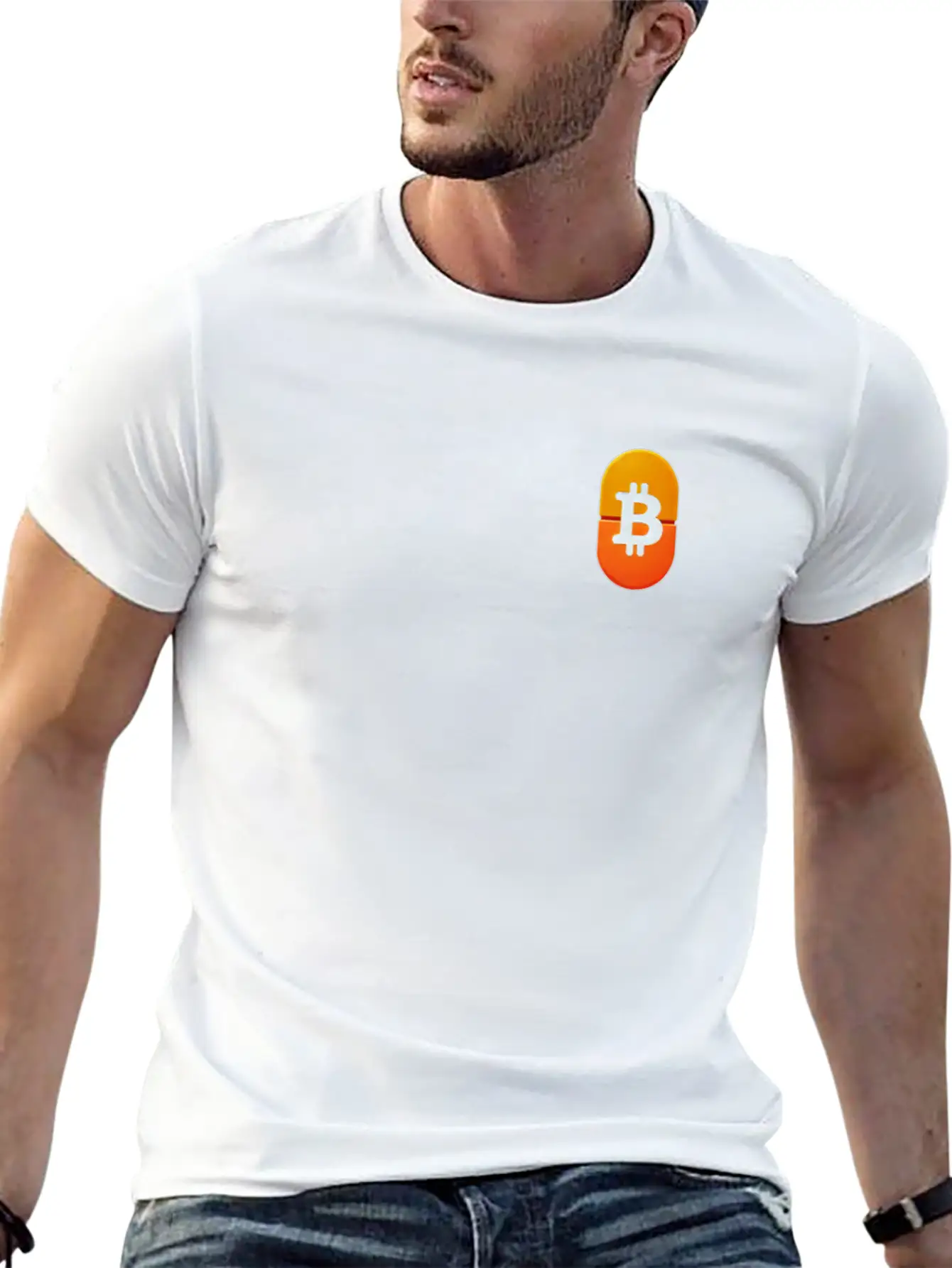 Bitcoin Pocket Design Orange Pill Awareness Unisex Casual T-Shirt – Clean Design For Daily Comfort