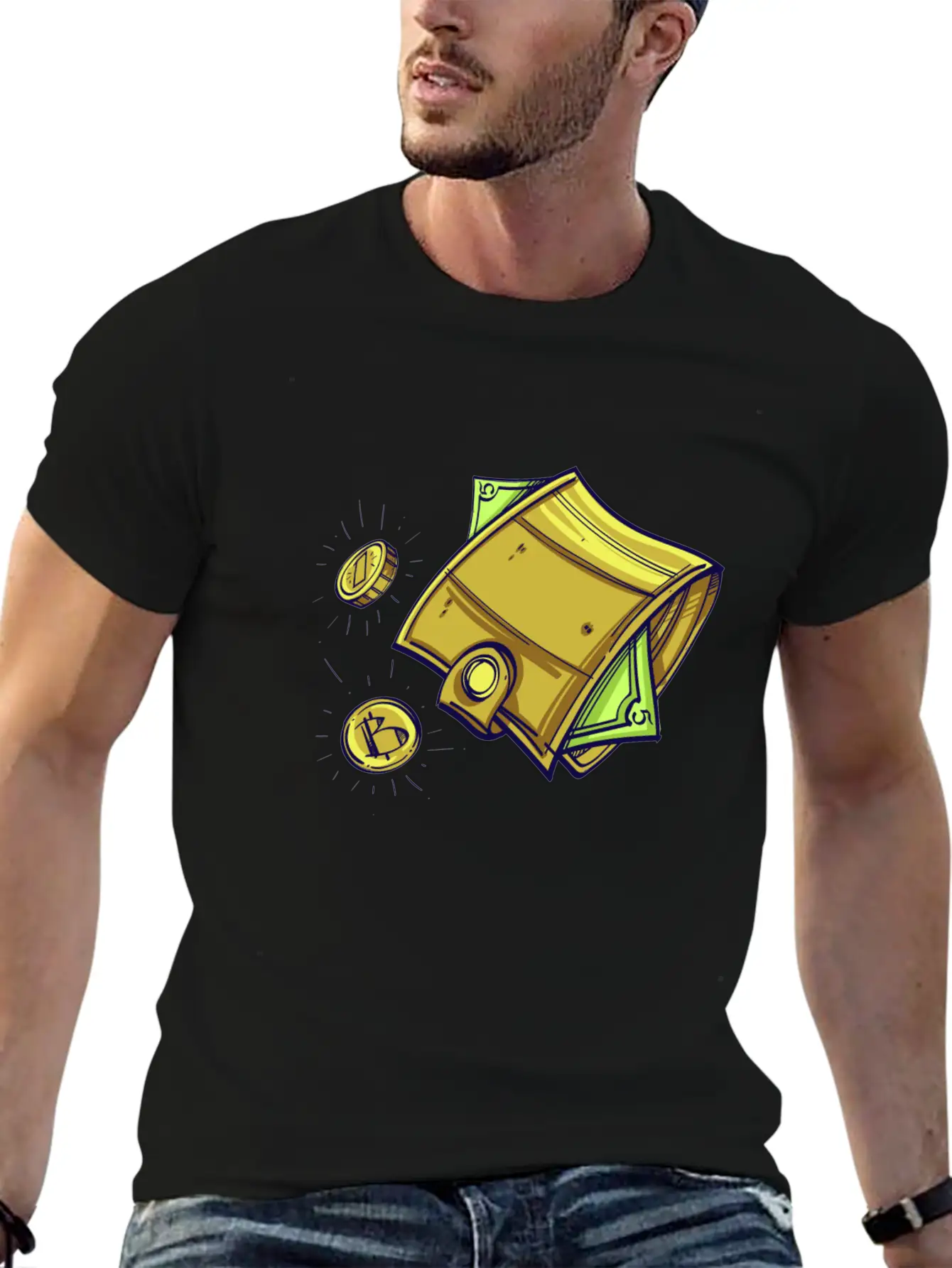 Bitcoin Wallet Color Illustration Stylish Everyday T-Shirt – Unisex Basic Cotton Tee