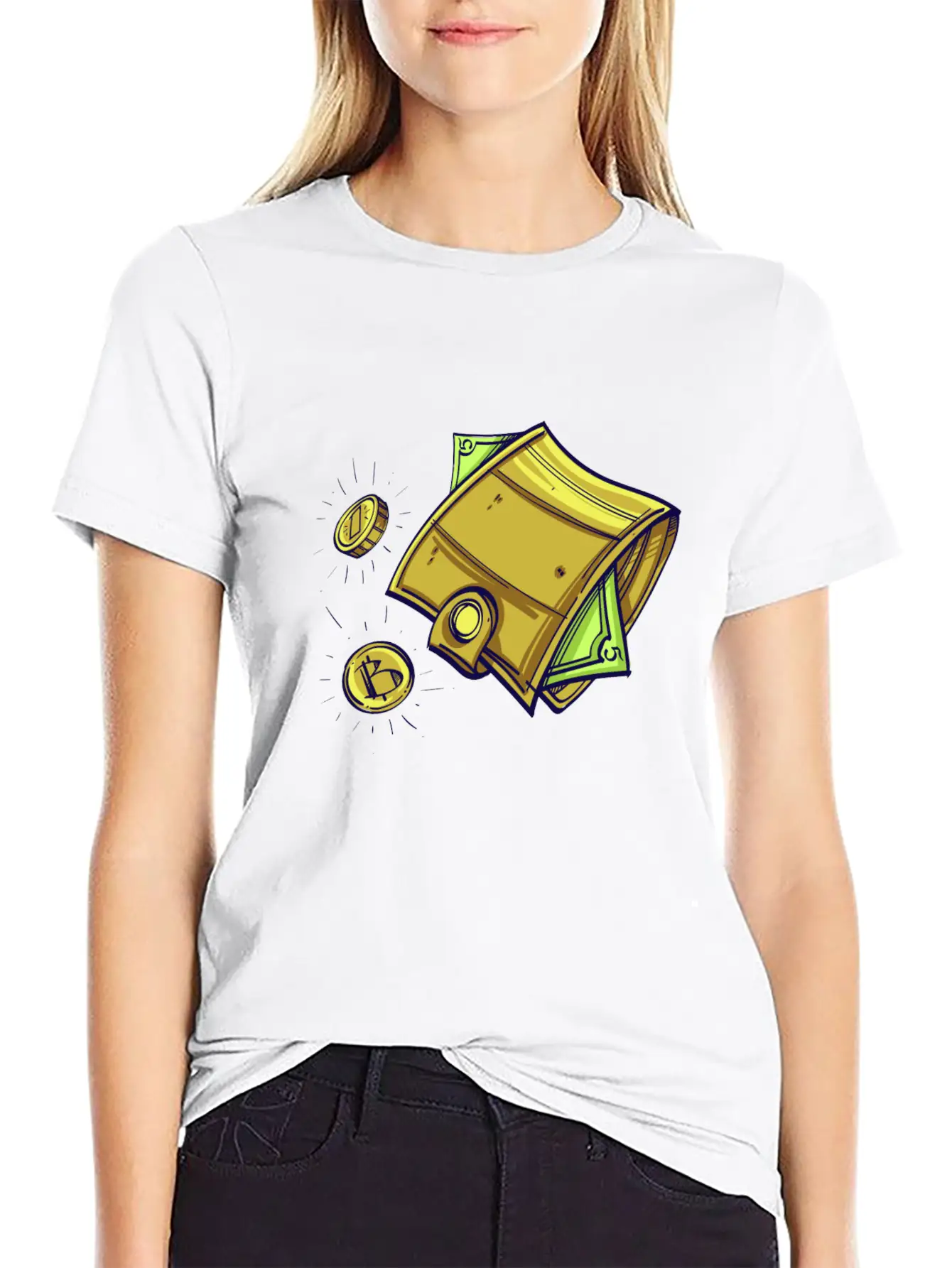 Bitcoin Wallet Color Illustration Stylish Everyday T-Shirt – Unisex Basic Cotton Tee