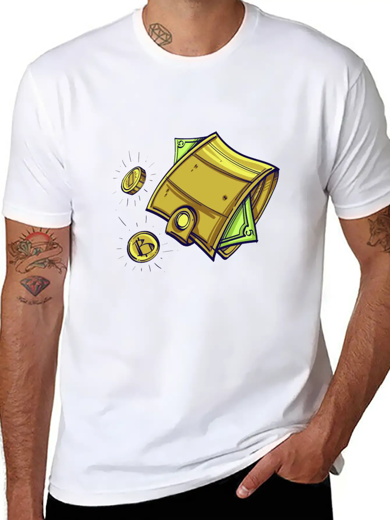 Bitcoin Wallet Color Illustration Stylish Everyday T-Shirt – Unisex Basic Cotton Tee