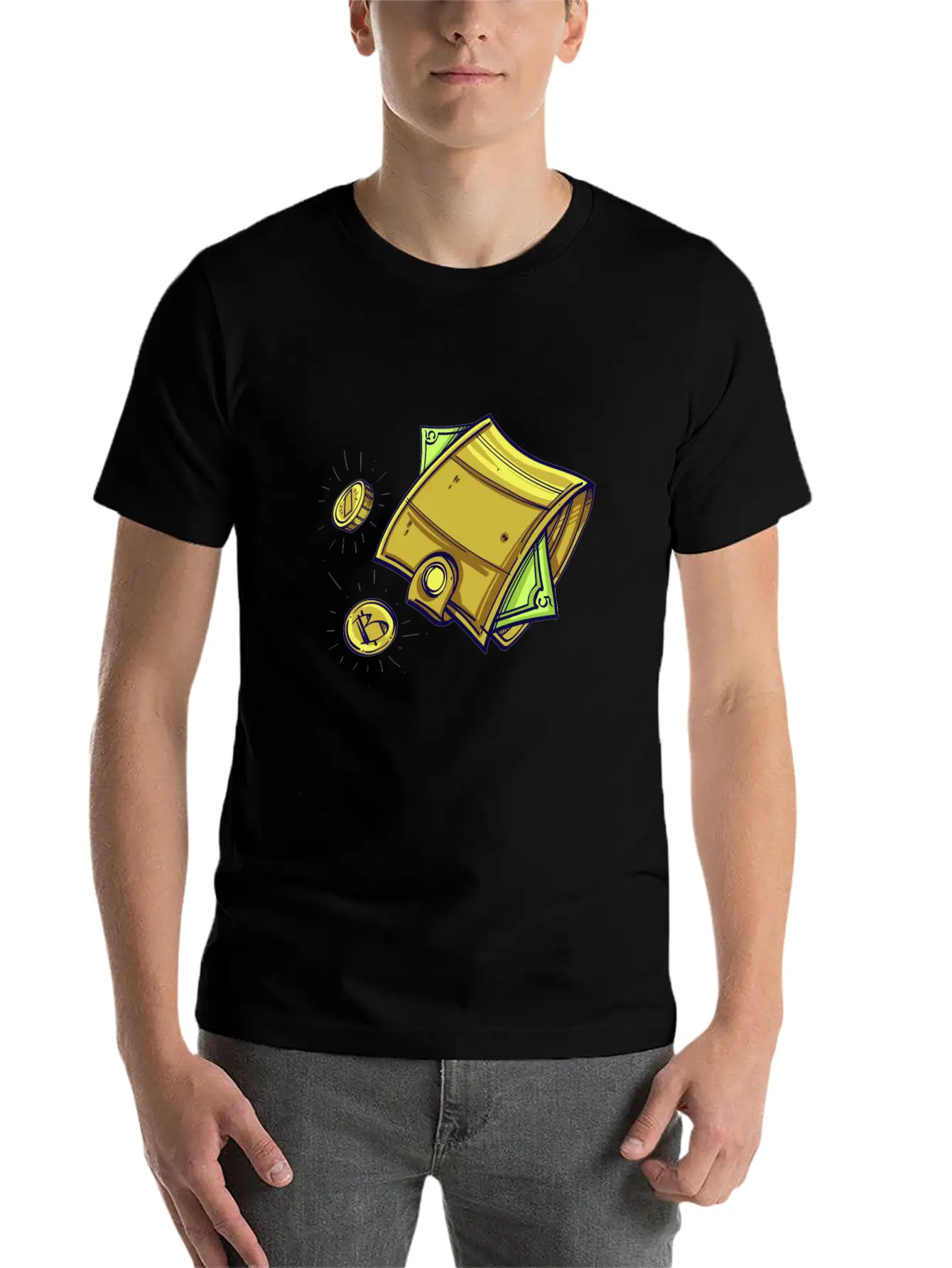 Bitcoin Wallet Color Illustration Stylish Everyday T-Shirt – Unisex Basic Cotton Tee
