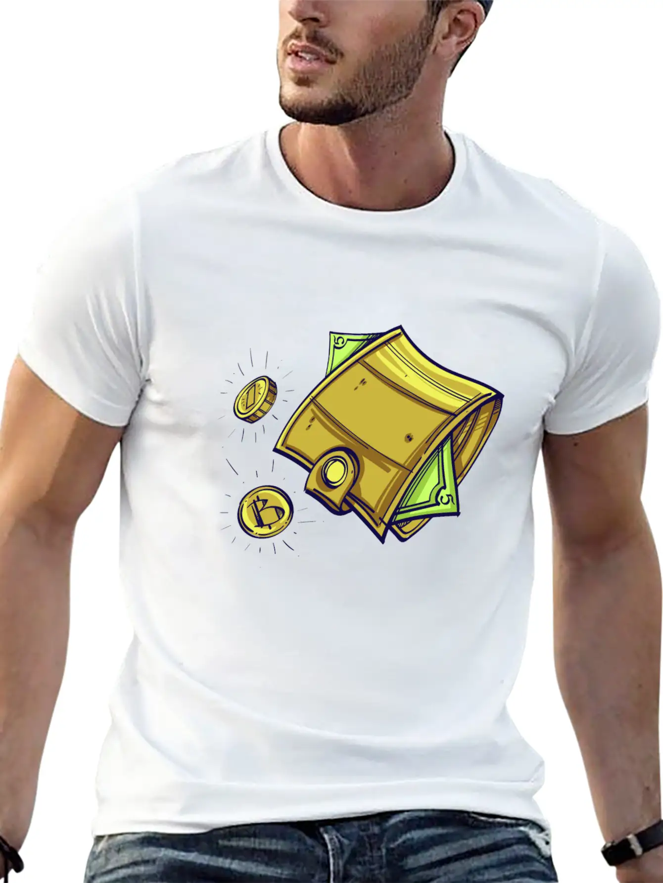 Bitcoin Wallet Color Illustration Stylish Everyday T-Shirt – Unisex Basic Cotton Tee