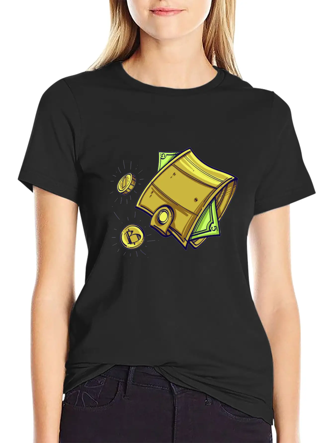 Bitcoin Wallet Color Illustration Stylish Everyday T-Shirt – Unisex Basic Cotton Tee