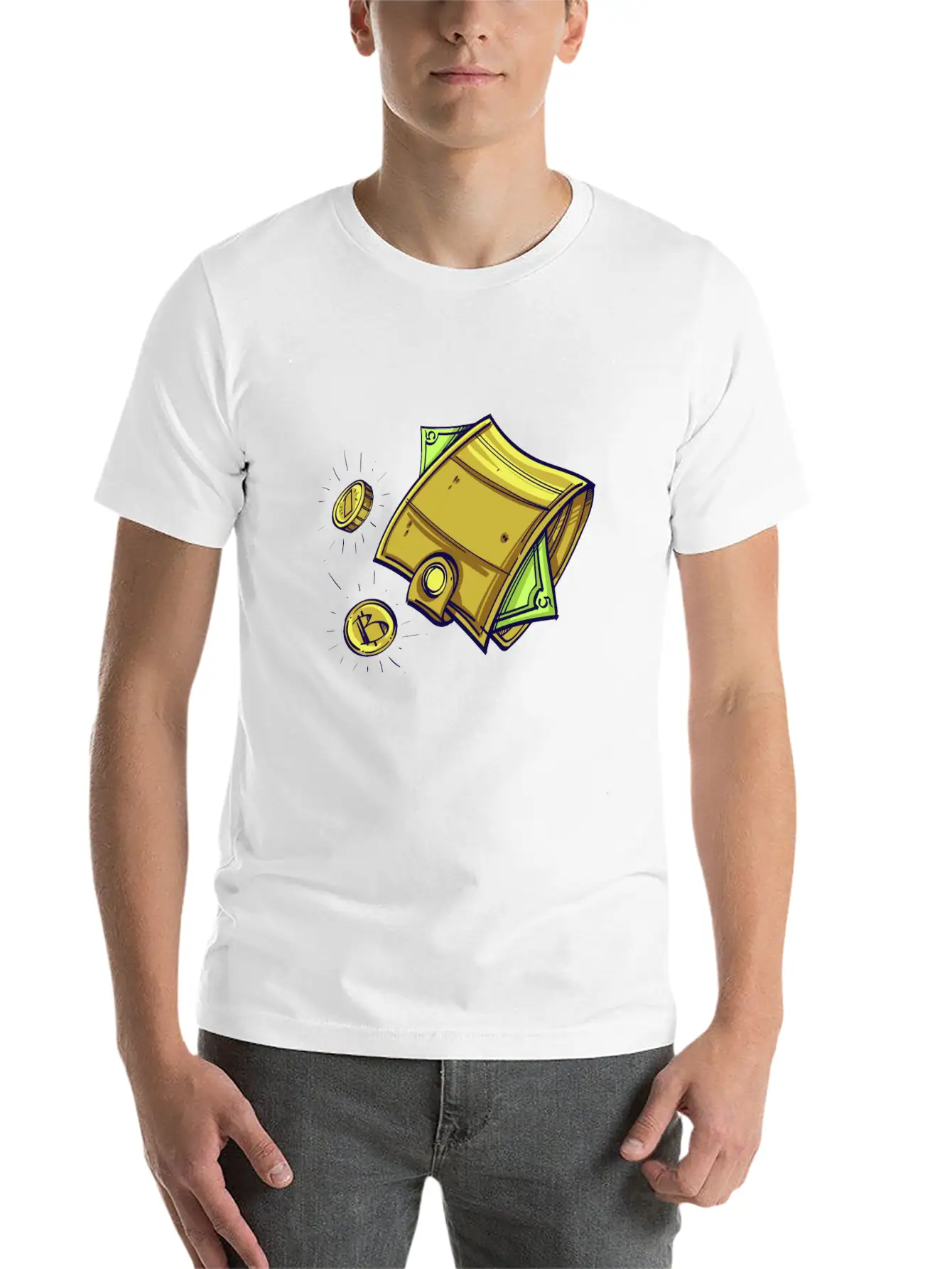 Bitcoin Wallet Color Illustration Stylish Everyday T-Shirt – Unisex Basic Cotton Tee