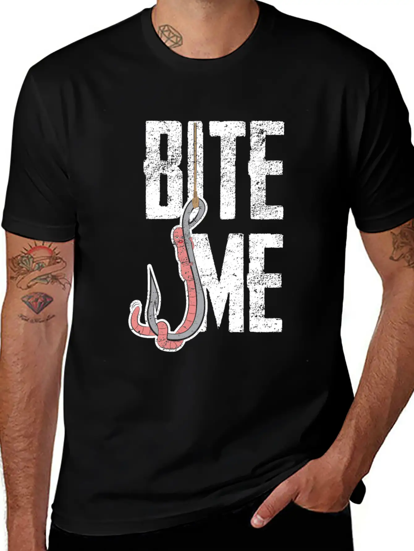 Bite Me - Worm On The Hook Fishing Essential Unisex Summer Tee – Soft Cotton Casual Fit