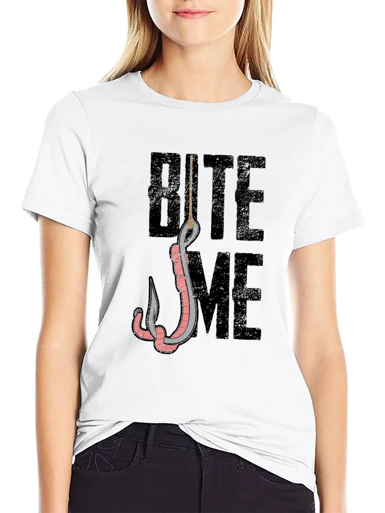 Bite Me - Worm On The Hook Fishing Essential Unisex Summer Tee – Soft Cotton Casual Fit