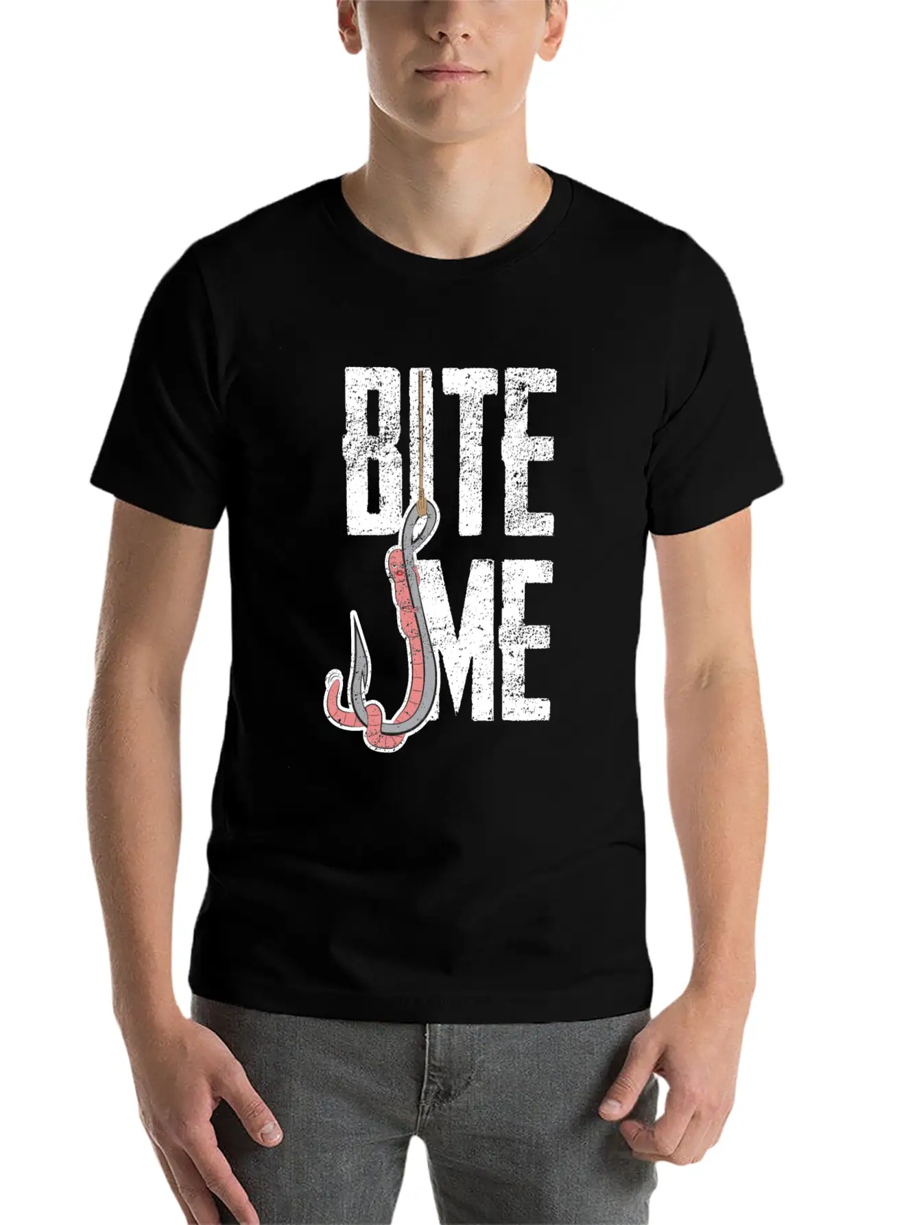 Bite Me - Worm On The Hook Fishing Essential Unisex Summer Tee – Soft Cotton Casual Fit