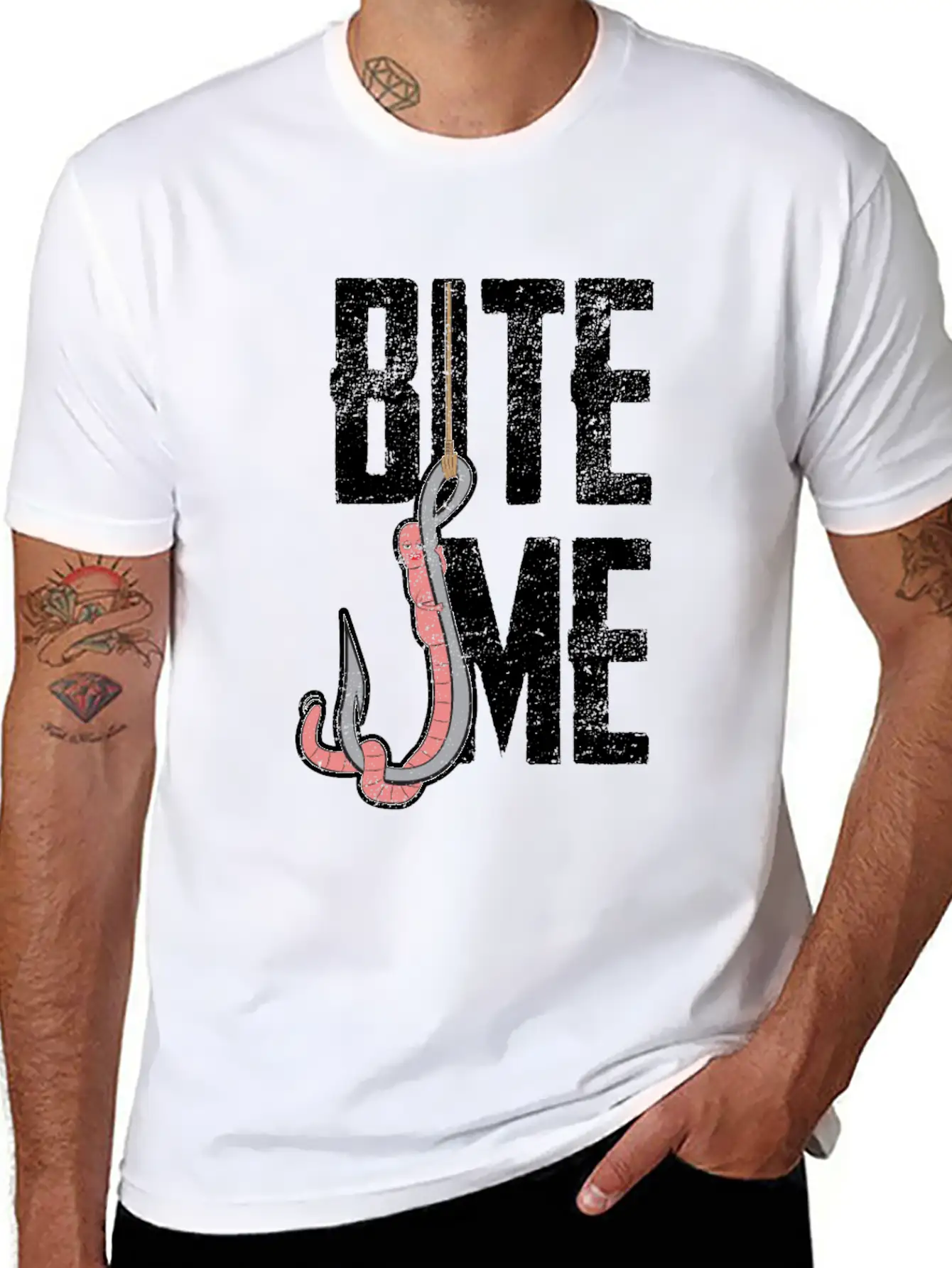 Bite Me - Worm On The Hook Fishing Essential Unisex Summer Tee – Soft Cotton Casual Fit