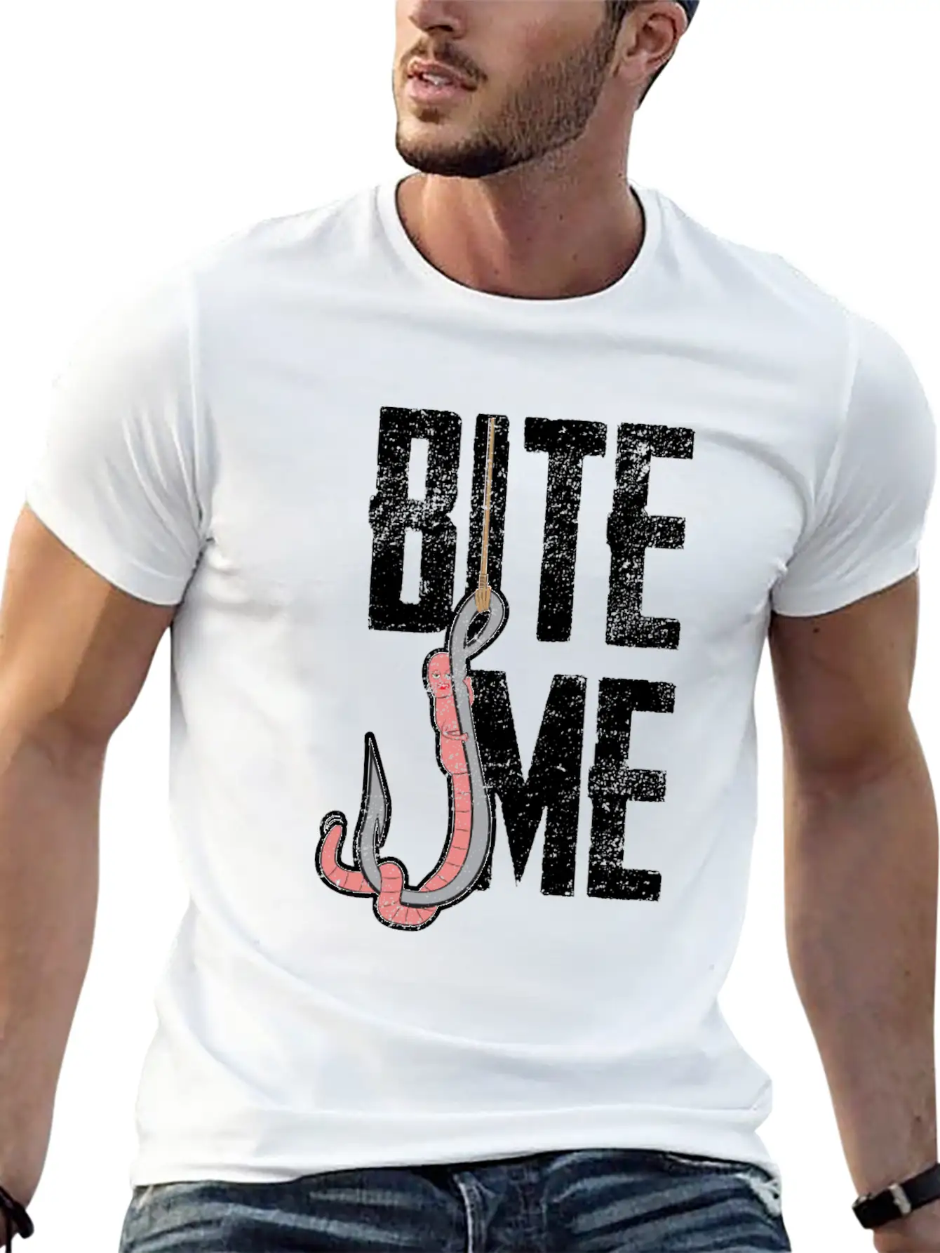Bite Me - Worm On The Hook Fishing Essential Unisex Summer Tee – Soft Cotton Casual Fit
