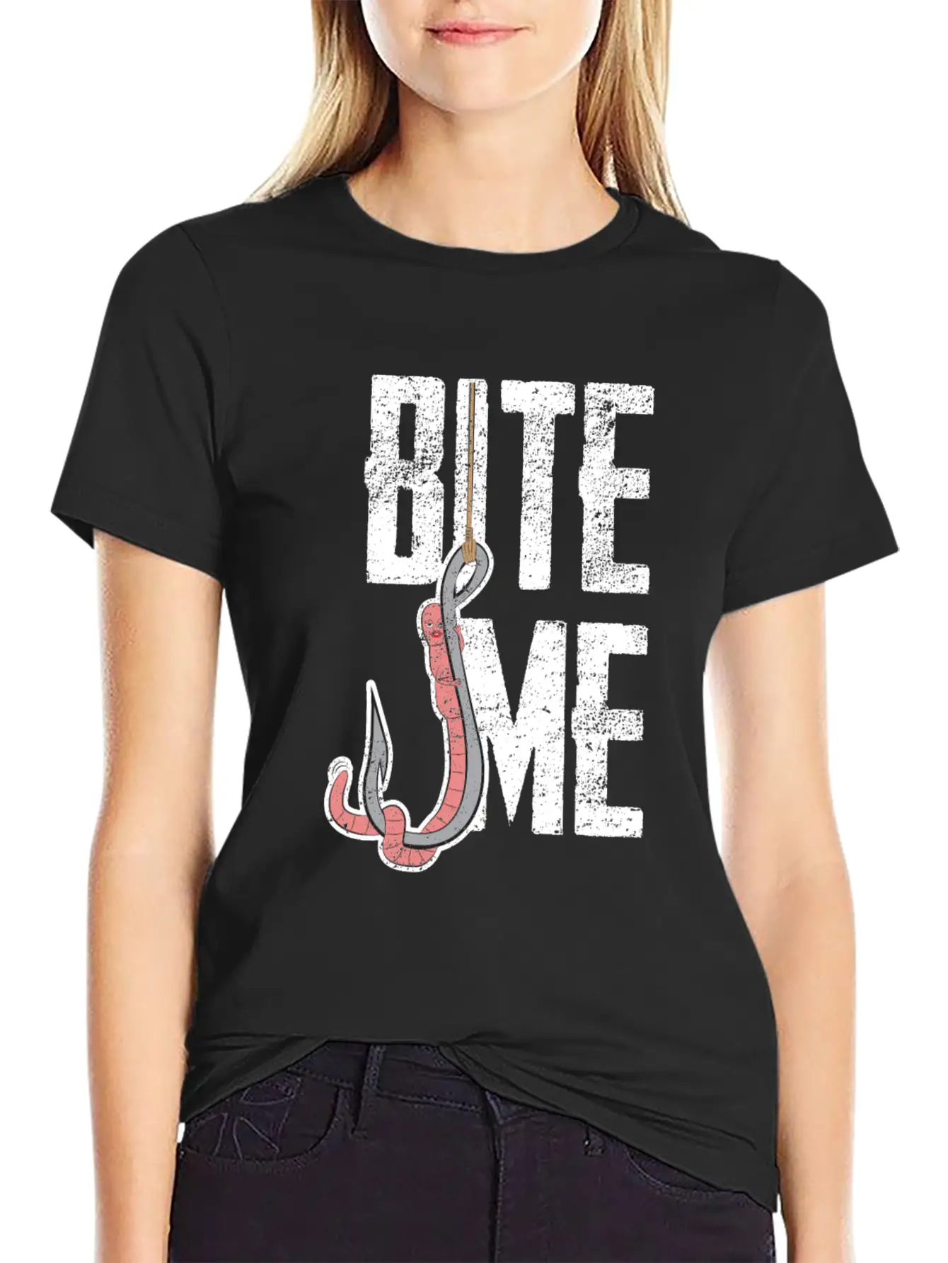 Bite Me - Worm On The Hook Fishing Essential Unisex Summer Tee – Soft Cotton Casual Fit