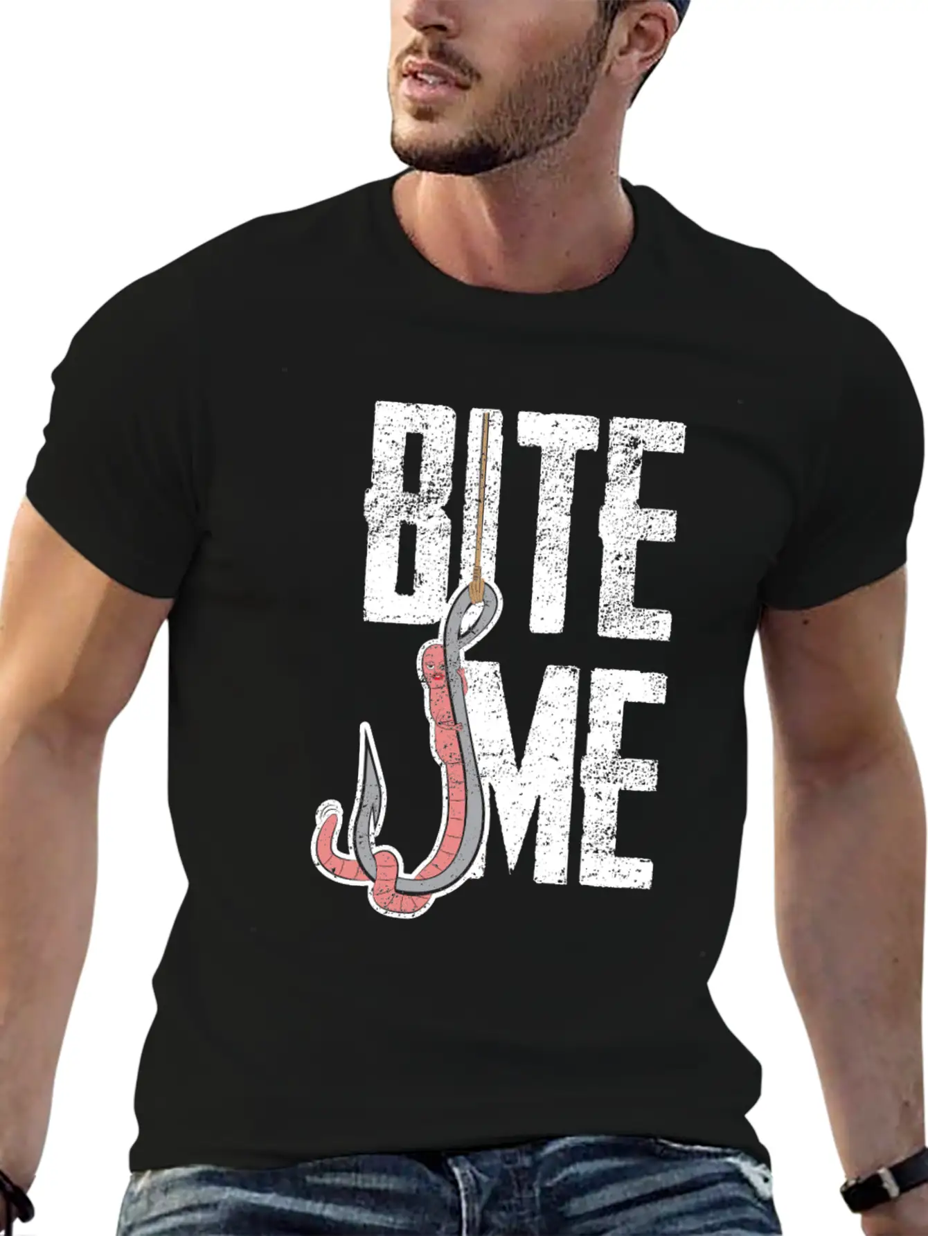 Bite Me - Worm On The Hook Fishing Essential Unisex Summer Tee – Soft Cotton Casual Fit