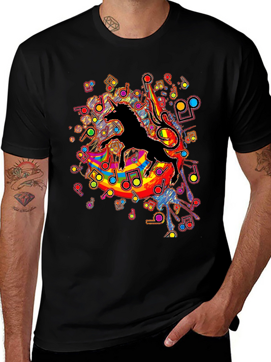 Unicorn Musical Rainbow Graphic Tee - Black